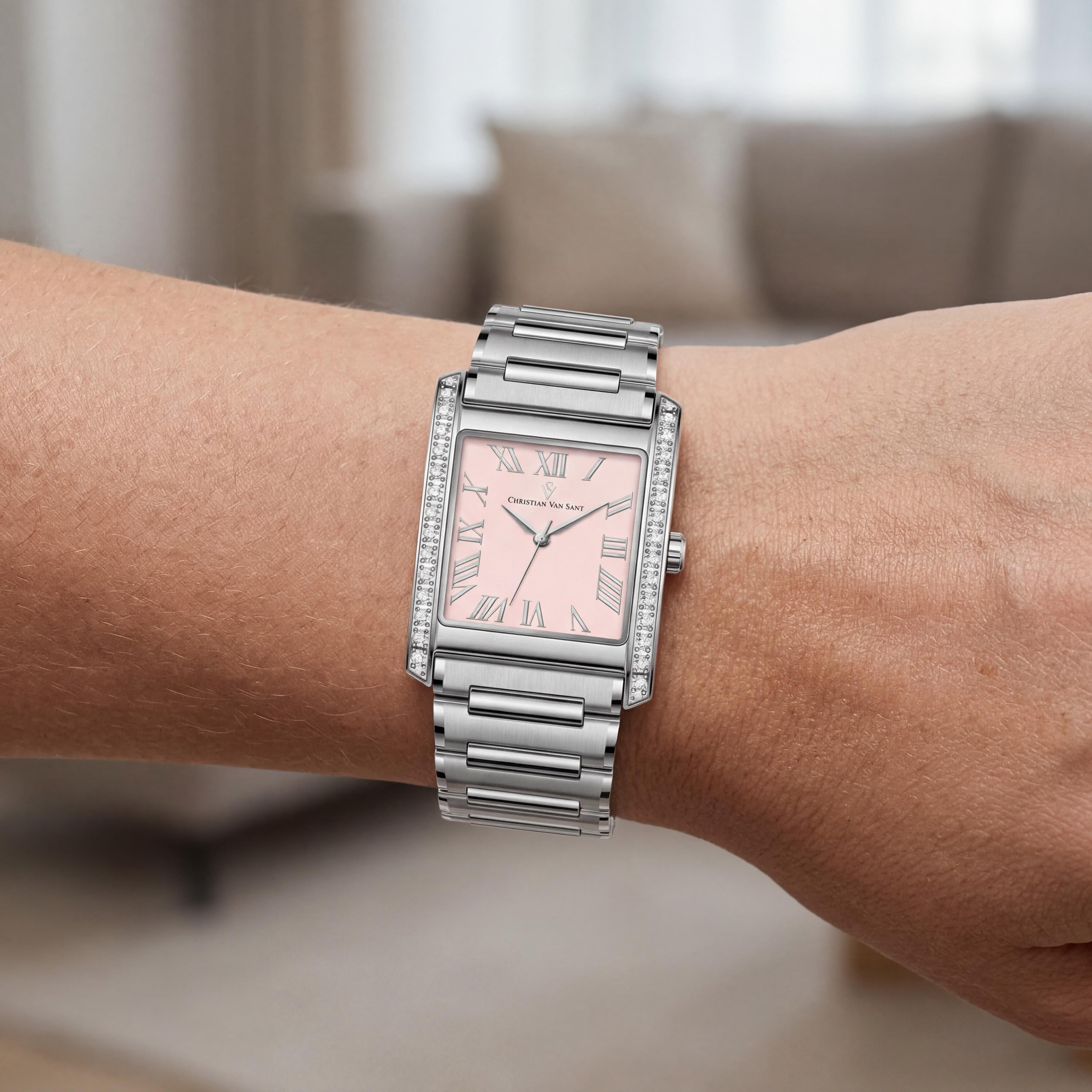 Christian Van Sant CV1285 Women's Silver Stainless Steel Case & Bracelet Pink Dial Quartz Watch, Photo 3