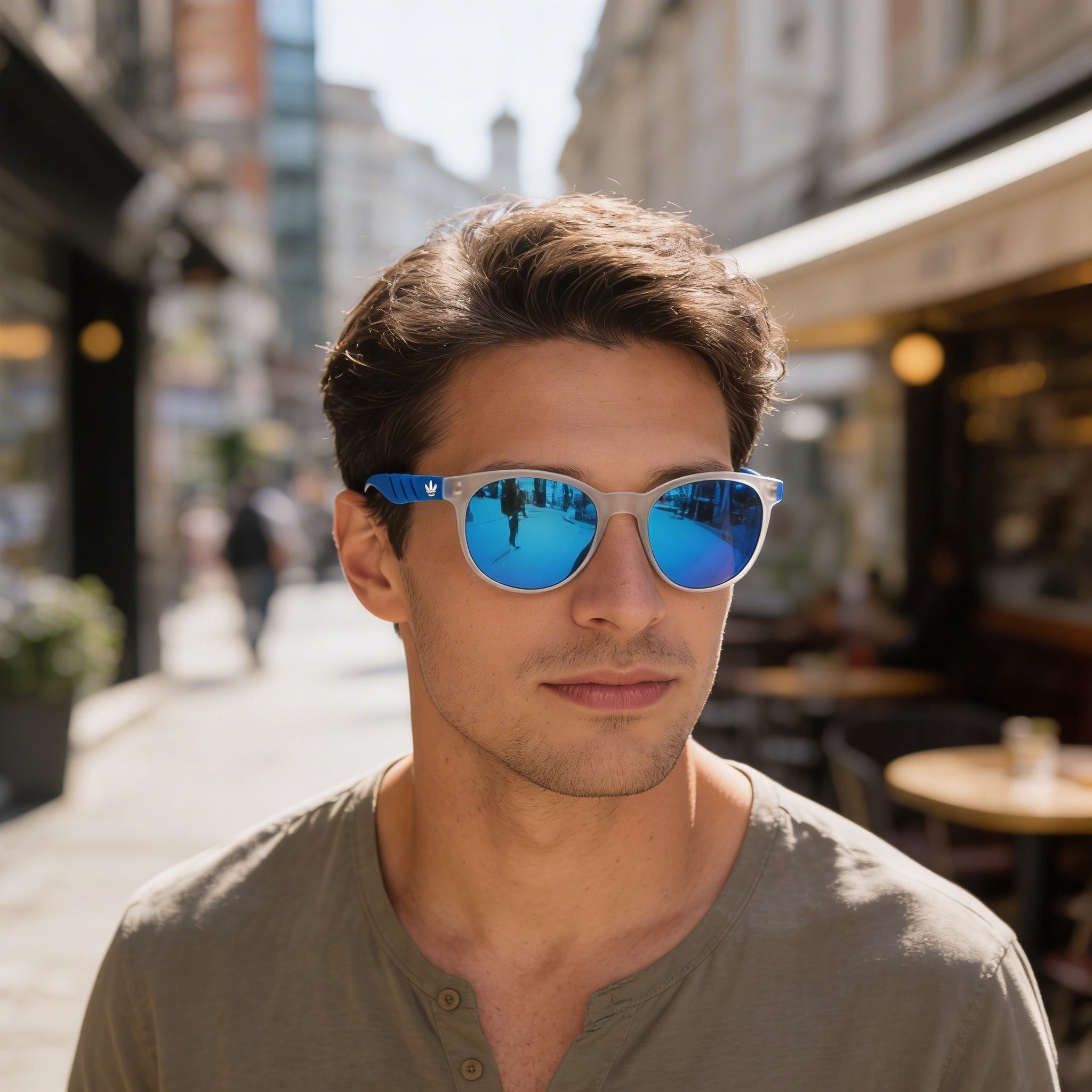 Adidas Men's Sunglasses, 100% UV Protection, Plastic, Crystal Blue Frame, Blue Mirror Lenses, 53mm, Photo 6