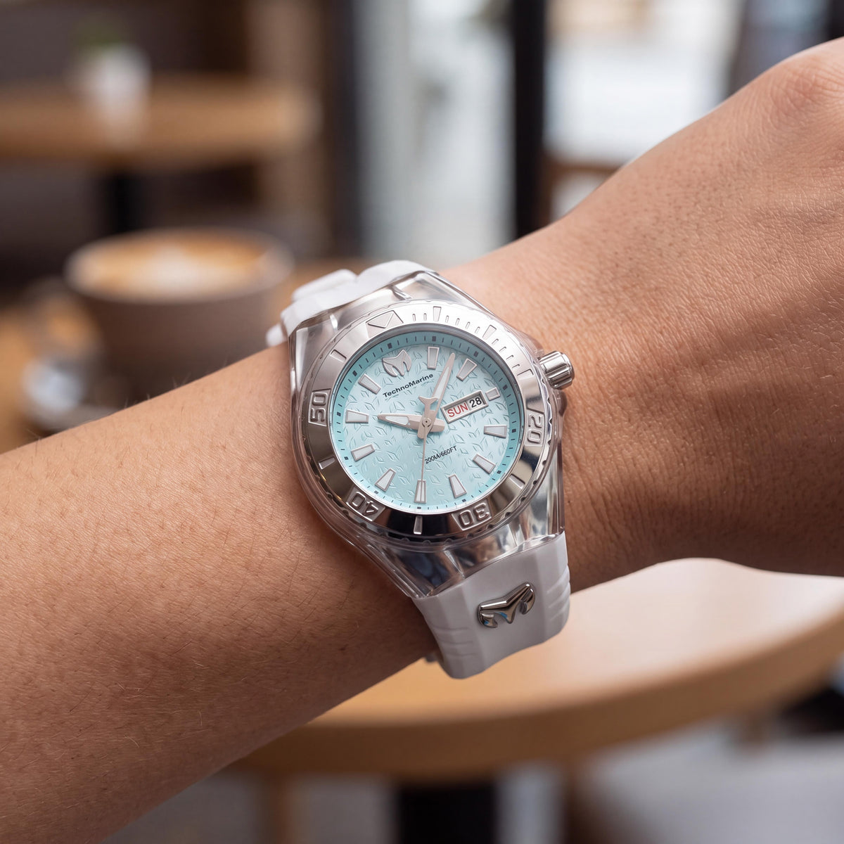 Technomarine Modern Women's Silver Stainless Steel Case White Silicone Band Turquoise Dial 36.5mm Water Resistant Watch, Photo 3
