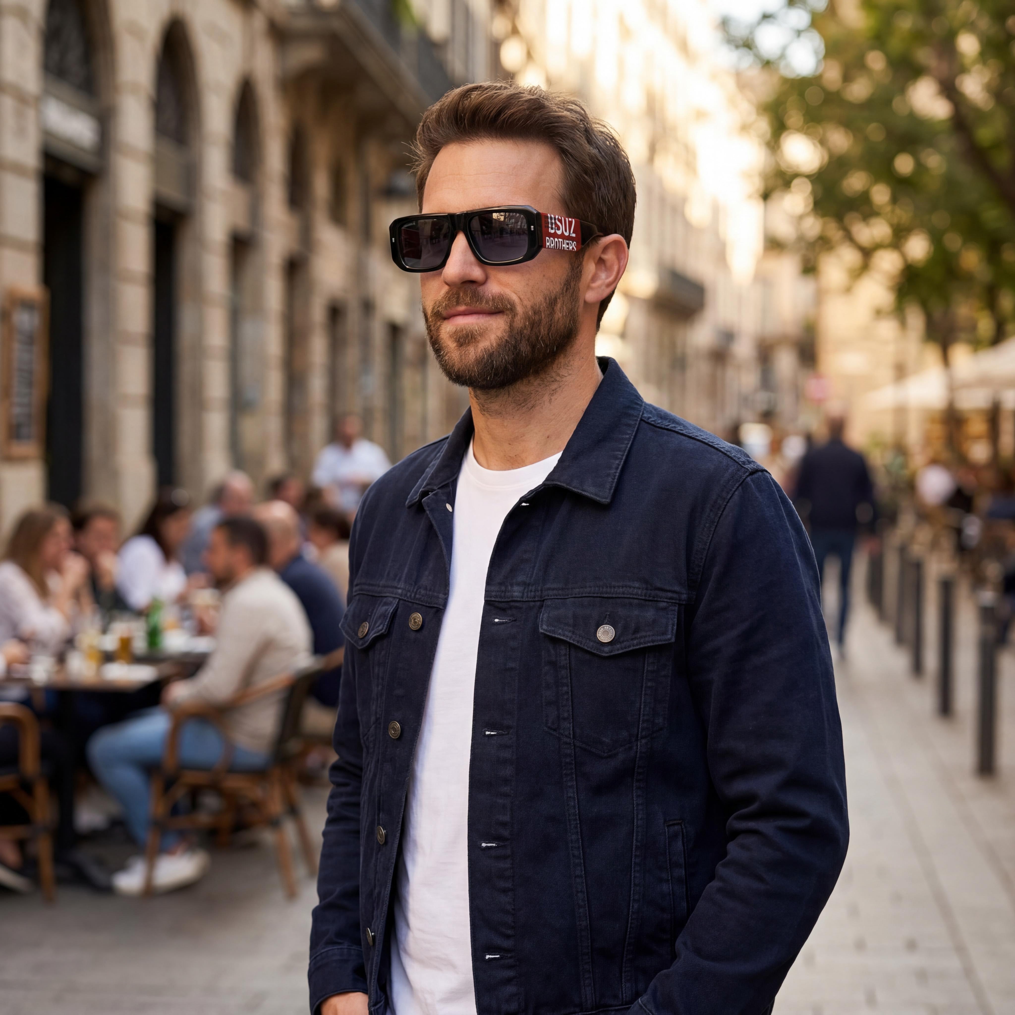 Gafas de Sol Clásicas D2 0107/S para Hombre DSQUARED2 de Acetato Negro y Rojo con Protección UV, 54mm, Photo 5