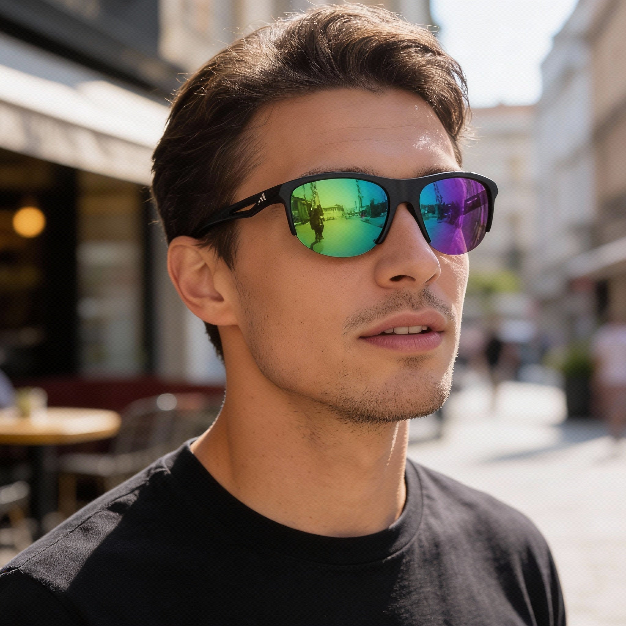 adidas Comtemporary Men's Matte Black Plastic Frame Green Mirror Lenses UV Protection Sunglasses 66mm, Photo 5