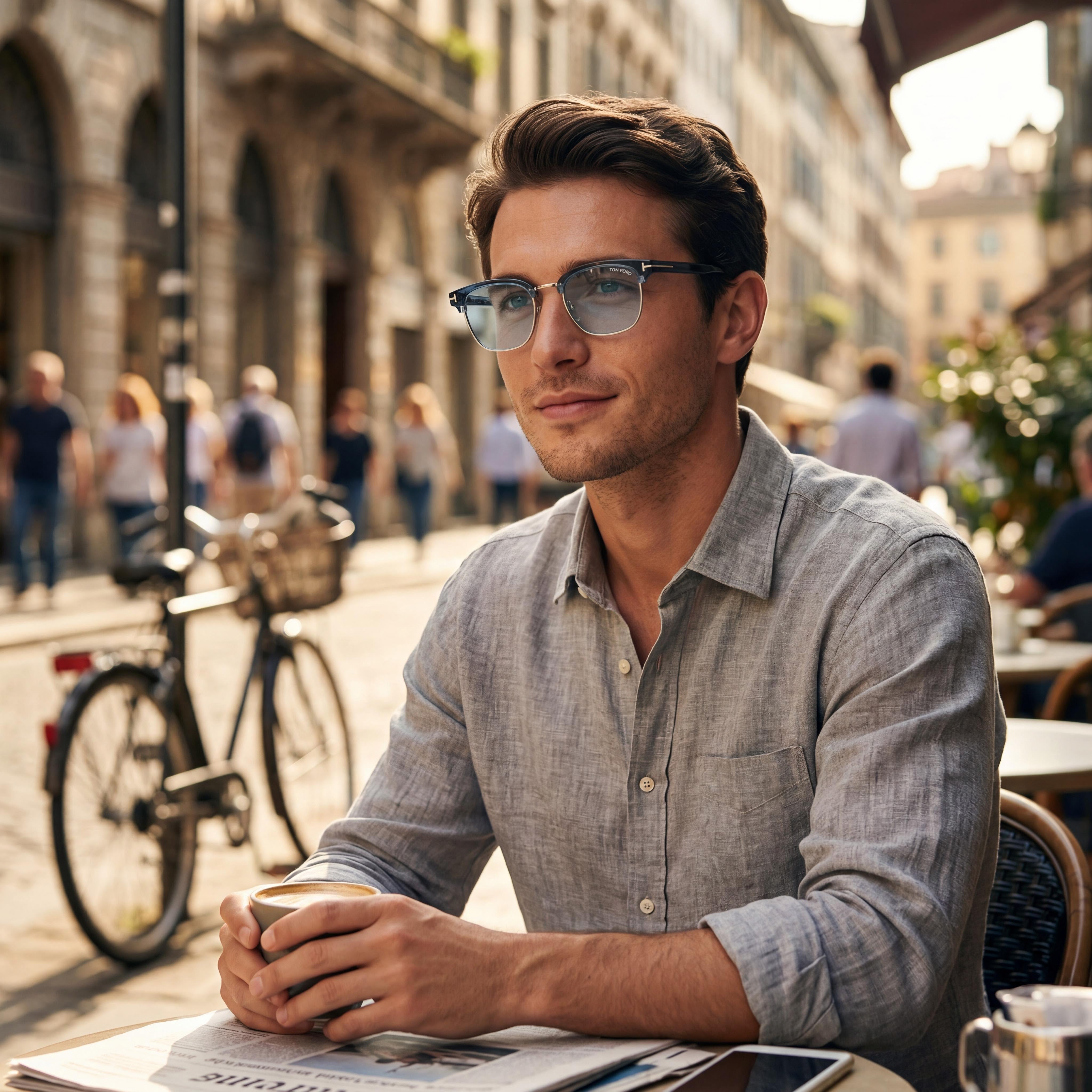 Tom Ford FT1119-D Gafas de Sol Cuadradas Clásicas para Hombre de Plástico Azul Brillante con Cristales Verdes No Polarizados con Protección 100% UV de 47mm, Photo 4