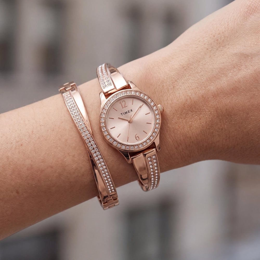 Timex TW2T57900 Women's Rose Gold-Tone Crystal Bracelet Watch, 23mm