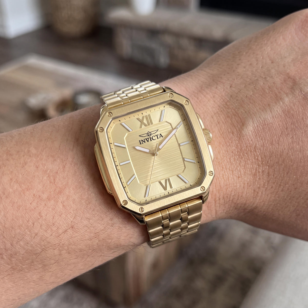 Invicta Cuadro 50358 Quartz Movement Stainless Steel Case Gold Dial 5 ATM Water Resistant Watch, 39mm, Photo 3