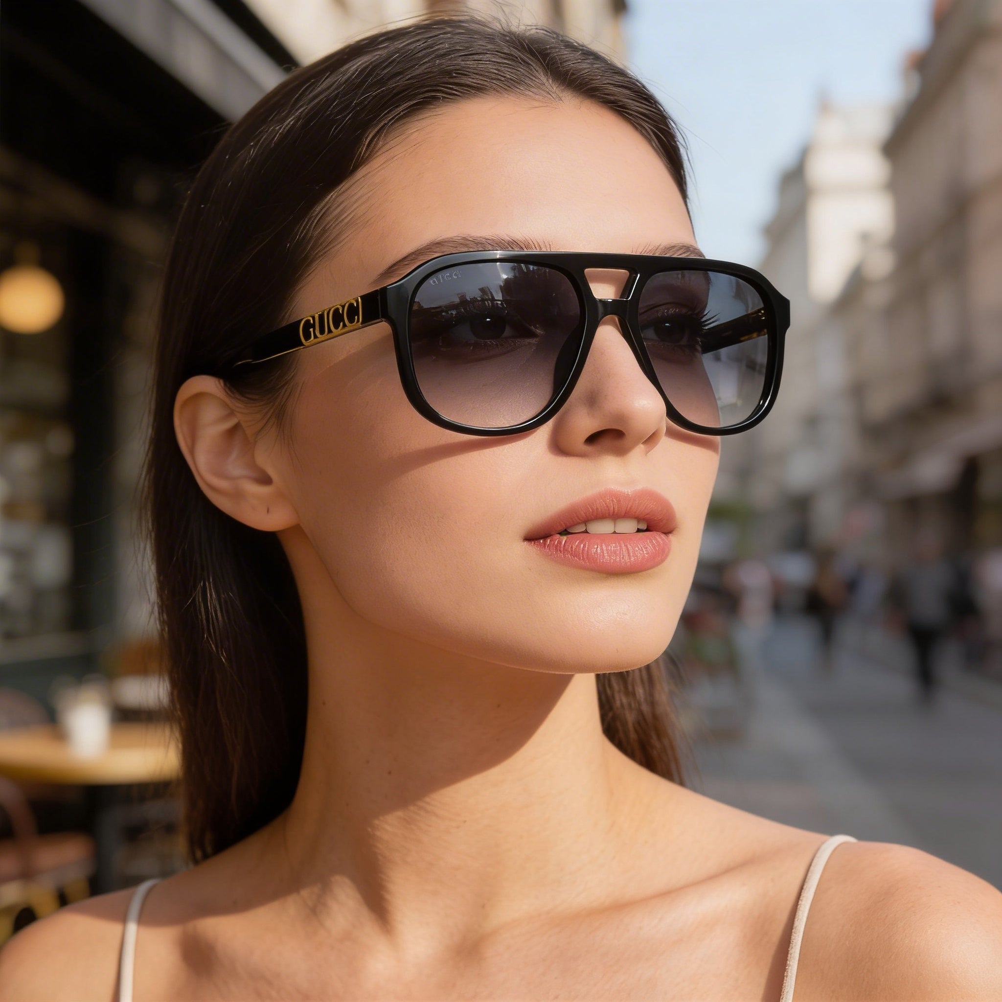Gucci GG1188S 002 Unisex Black Gold-logo Aluminium Grey Gradient Non-Polarized UV Protection Prescription-Ready 58mm Sunglasses, Photo 5