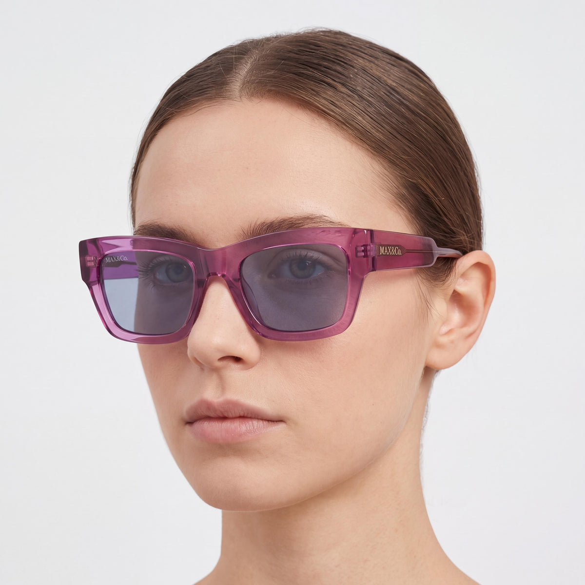 Max & Co. Casual Women's Shiny Pink Acetate Frame Sunglasses with Grey UV Protection Lenses 52mm, Photo 4