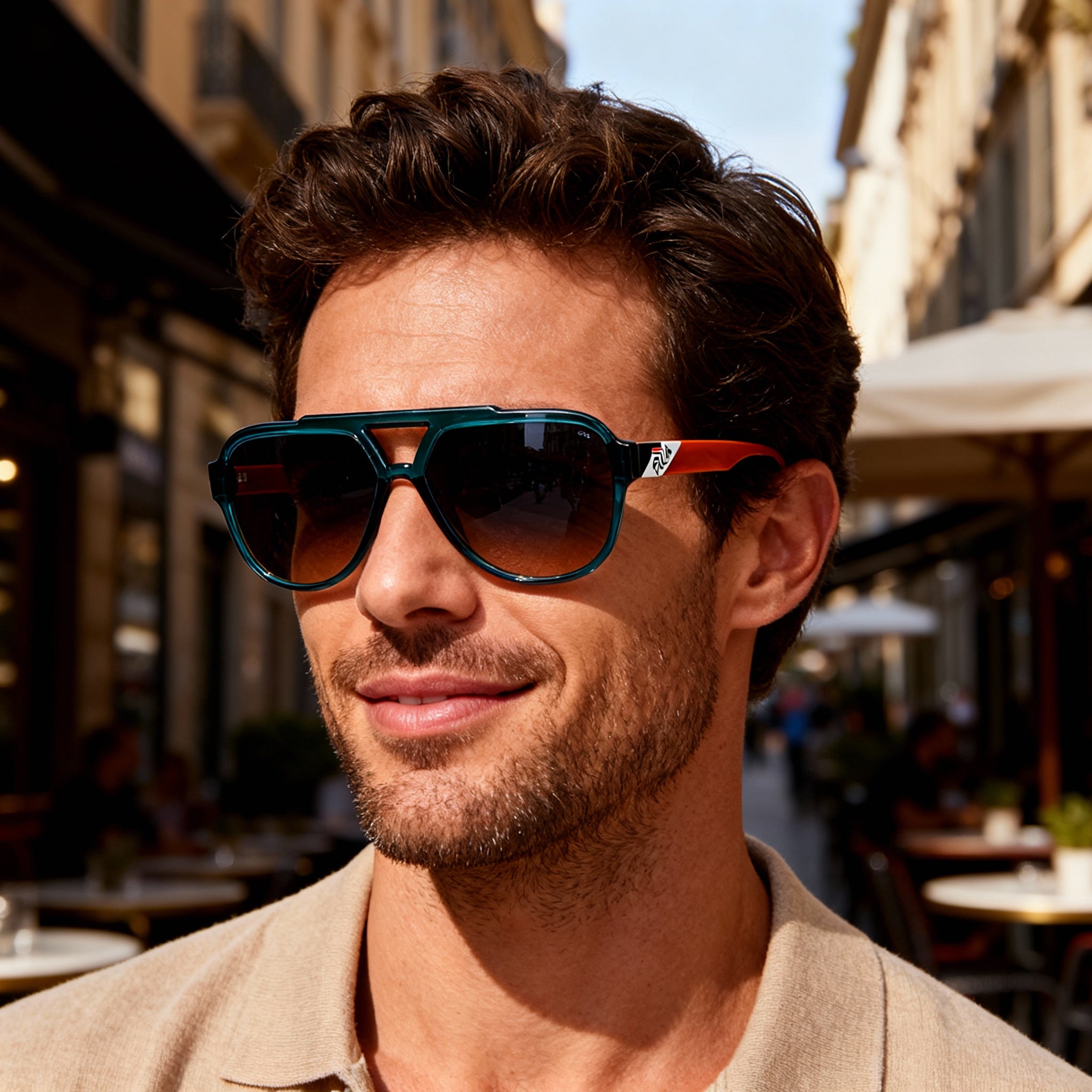 Fila Modern Men's Non-Polarized Polycarbonate UV Protection Sunglasses Verde Petrolio Trasparente 59mm, Photo 6