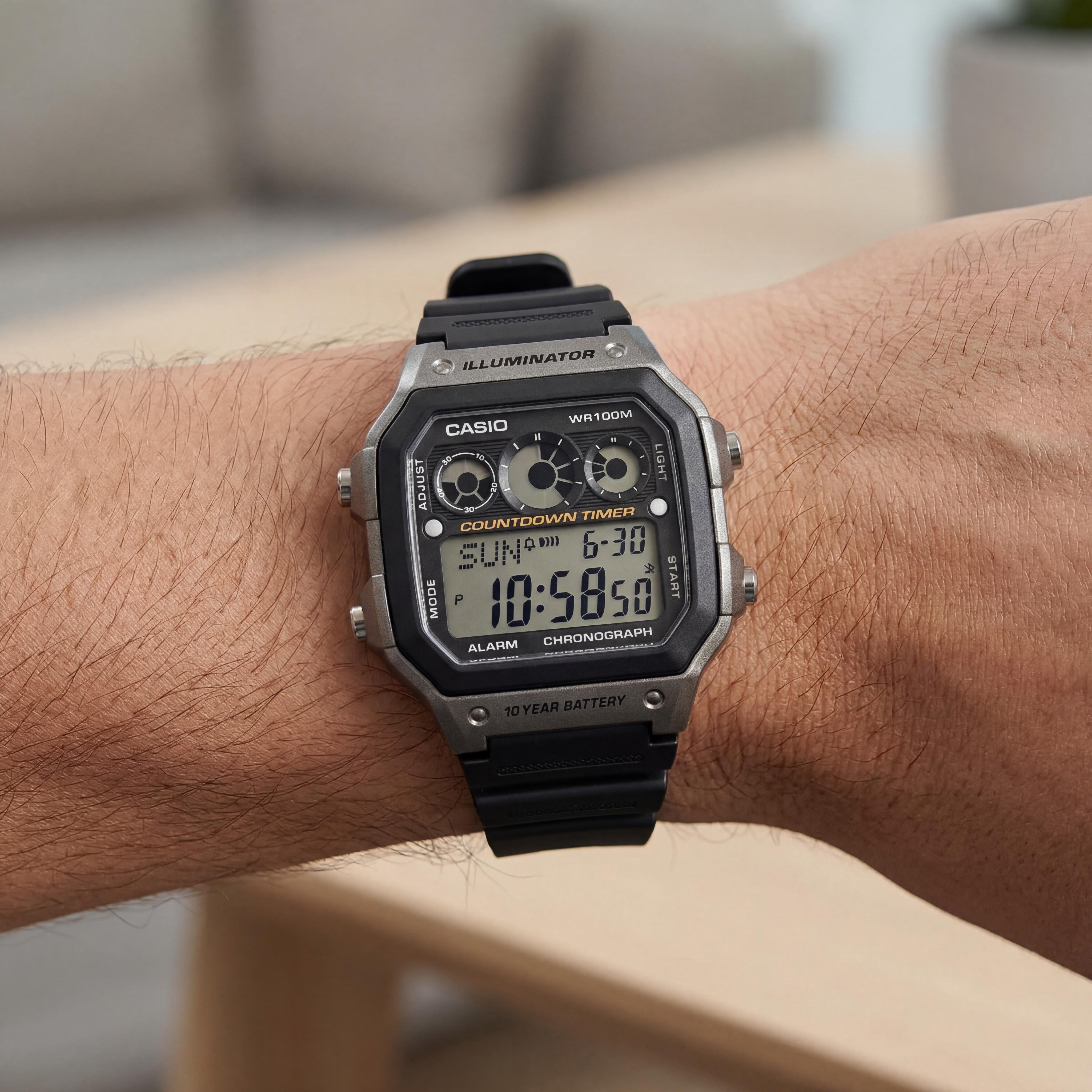 Casio AE-1300WH Men's Digital Quartz Watch, Black, 100M Water Resistant with World Time & Interval Timers, Photo 4