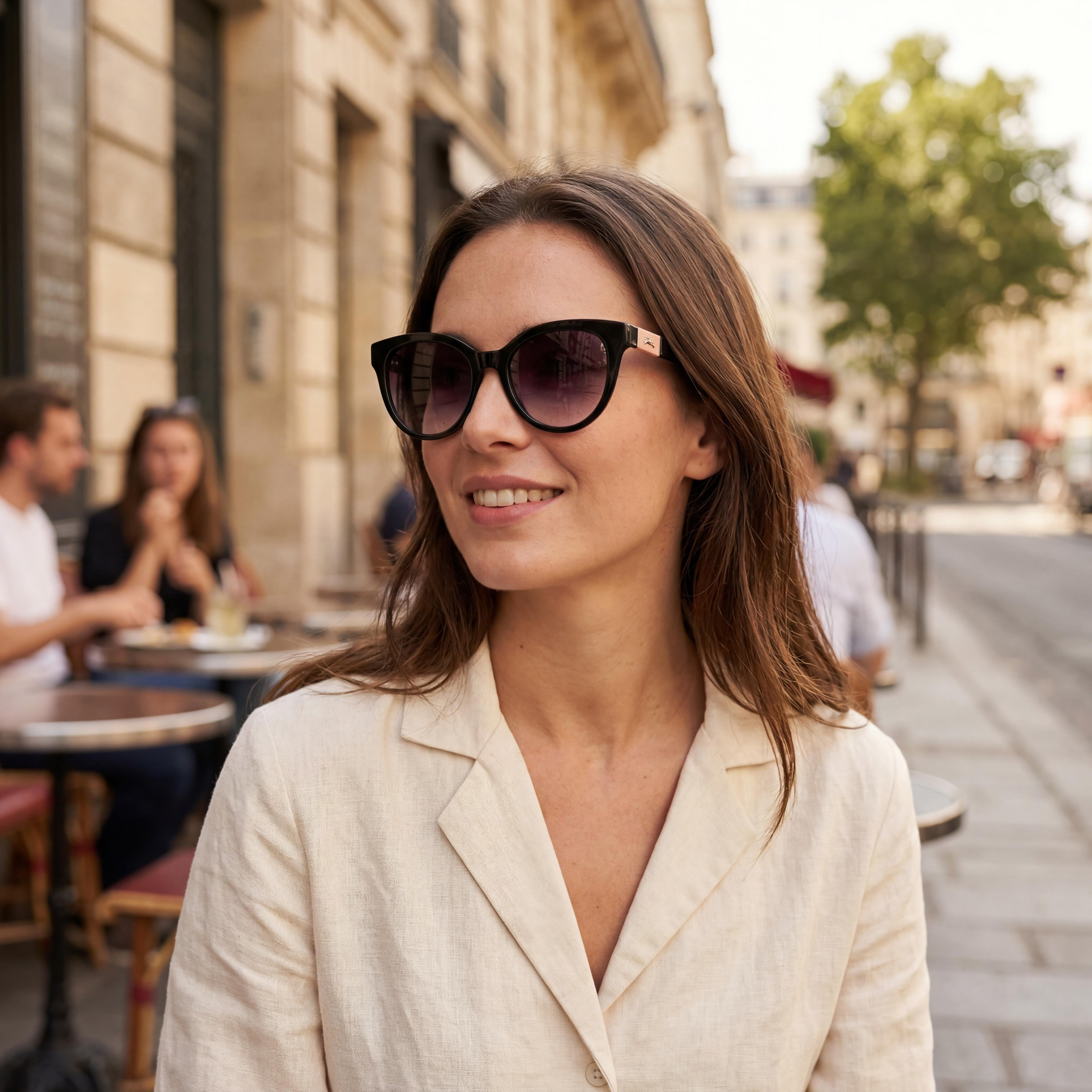 Gafas de sol Longchamp informales para mujer, montura de acero inoxidable en blanco y negro, lente negra con protección UV de 53 mm, Photo 5