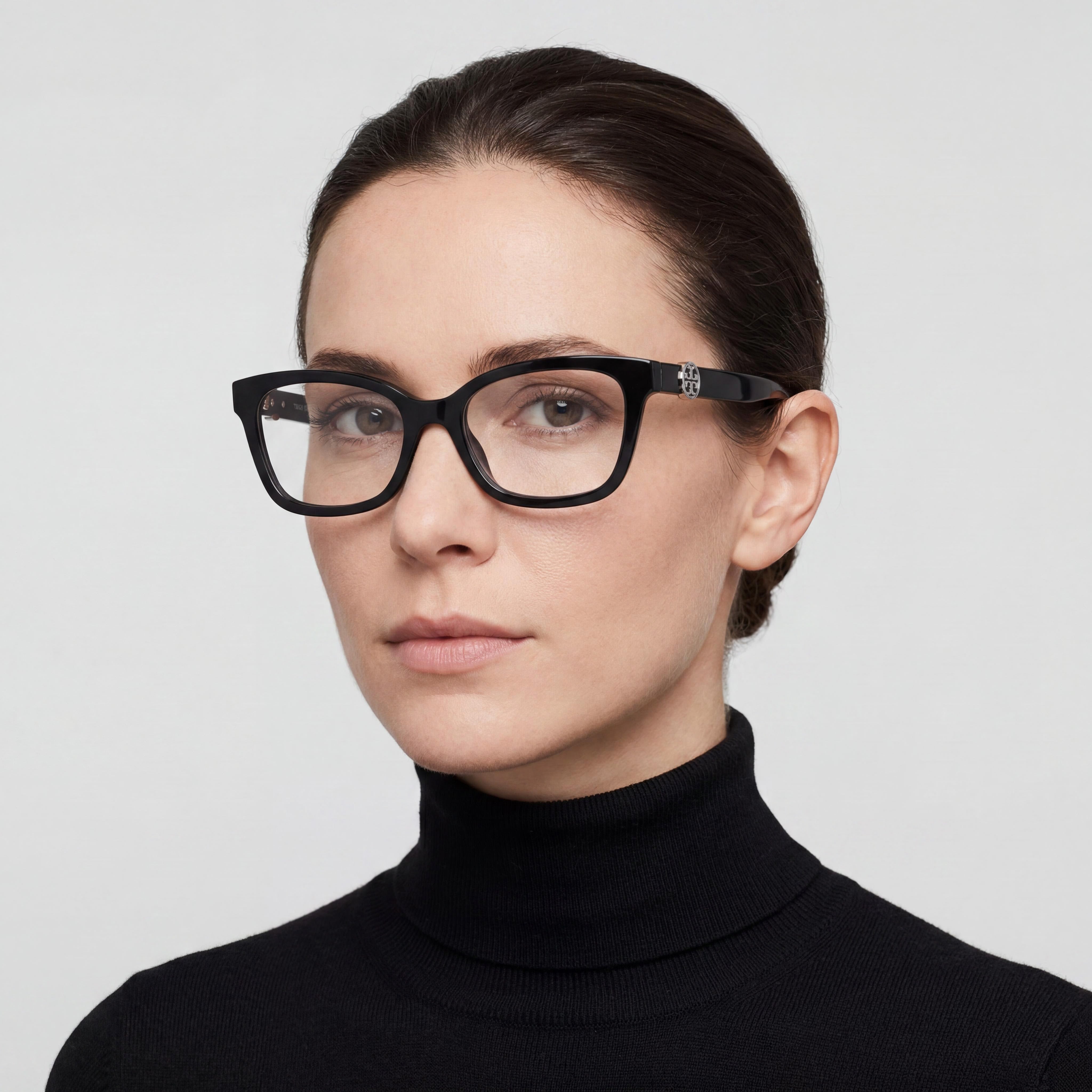 Tory Burch Miller Square Eyeglasses for Women, Classic Elegant Acetate Frame in Black with Clear Lenses, Size 53mm, Photo 3