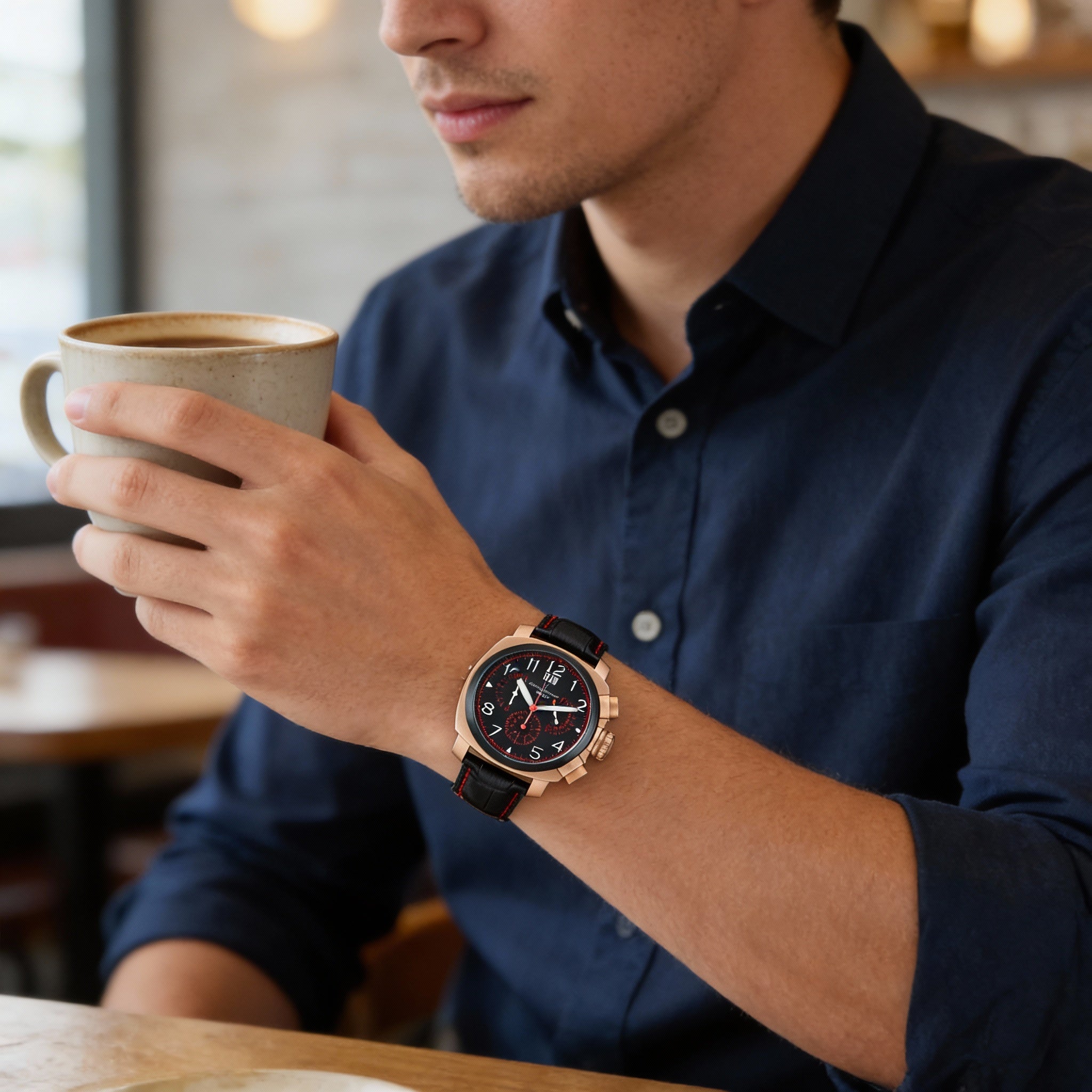 Christian Van Sant Men's Grand Python Black Dial Stainless Steel Leather Strap Swiss Quartz Chronograph Watch, Photo 4