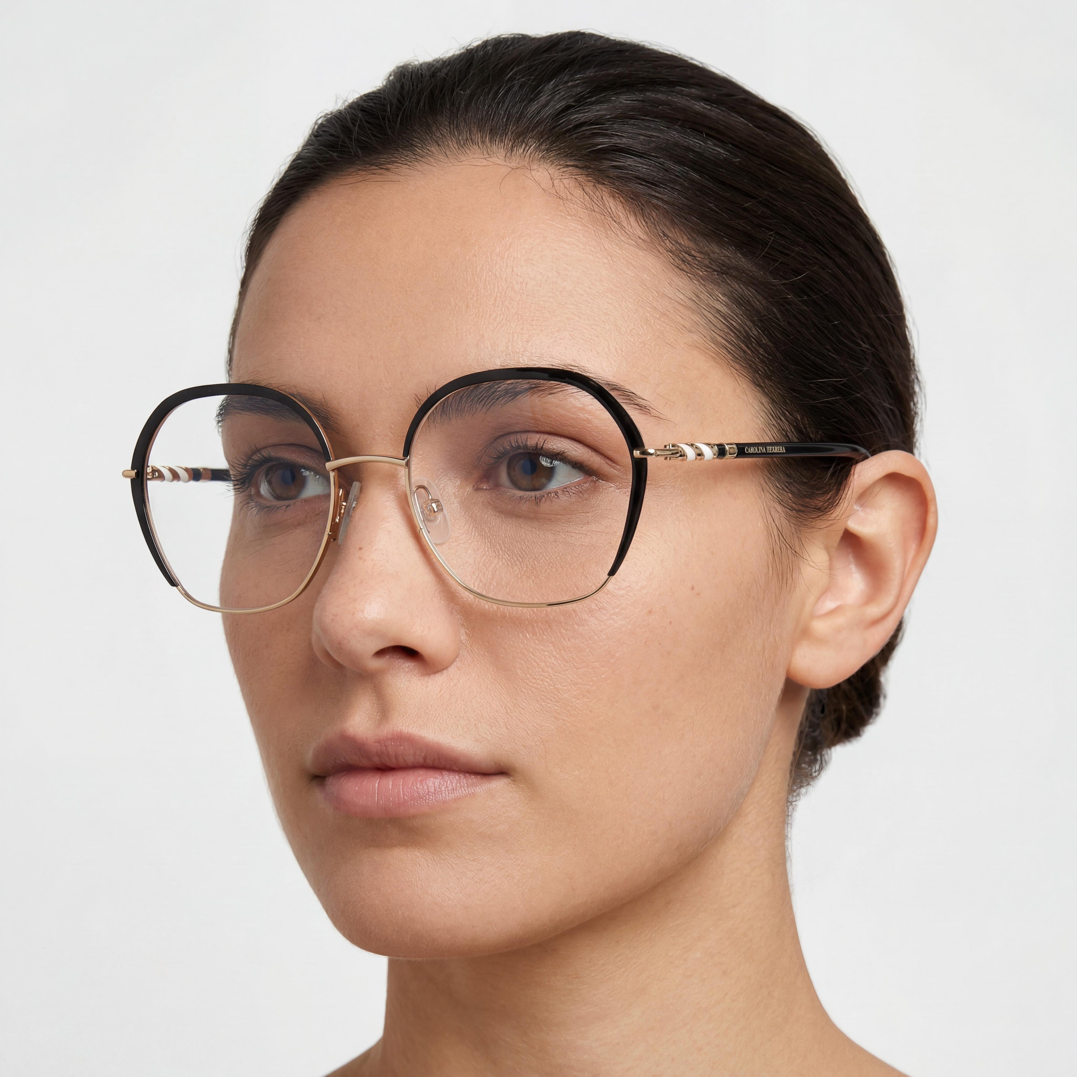 Gafas de sol modernas para mujer Carolina Herrera con montura de acero de aleación y lentes de policarbonato, oro negro, 52 mm, Photo 4