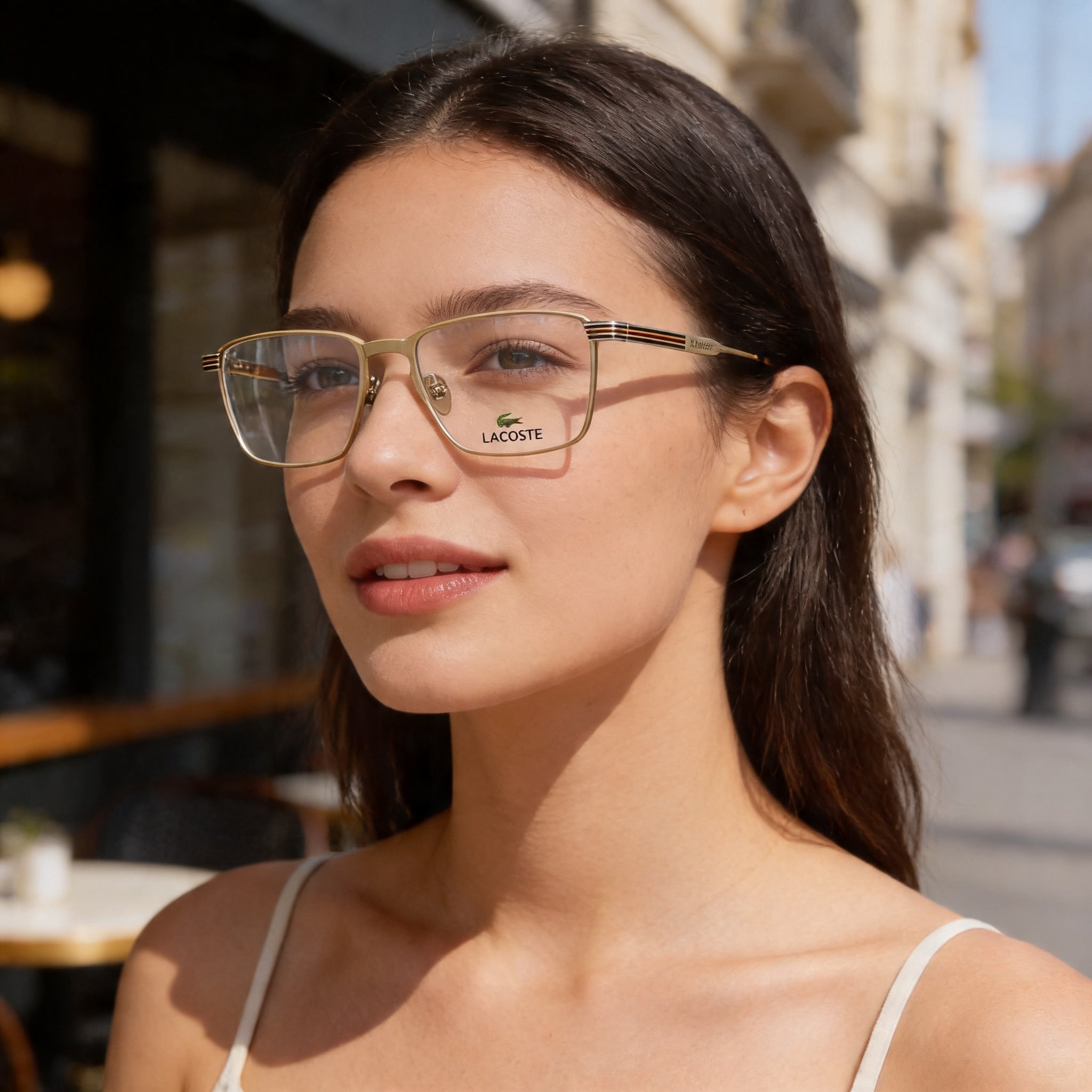 Gafas Lacoste L2285E unisex, cuadradas clásicas, de montura completa, acero de aleación dorado semimate, 54 mm de ancho de lente, Photo 4