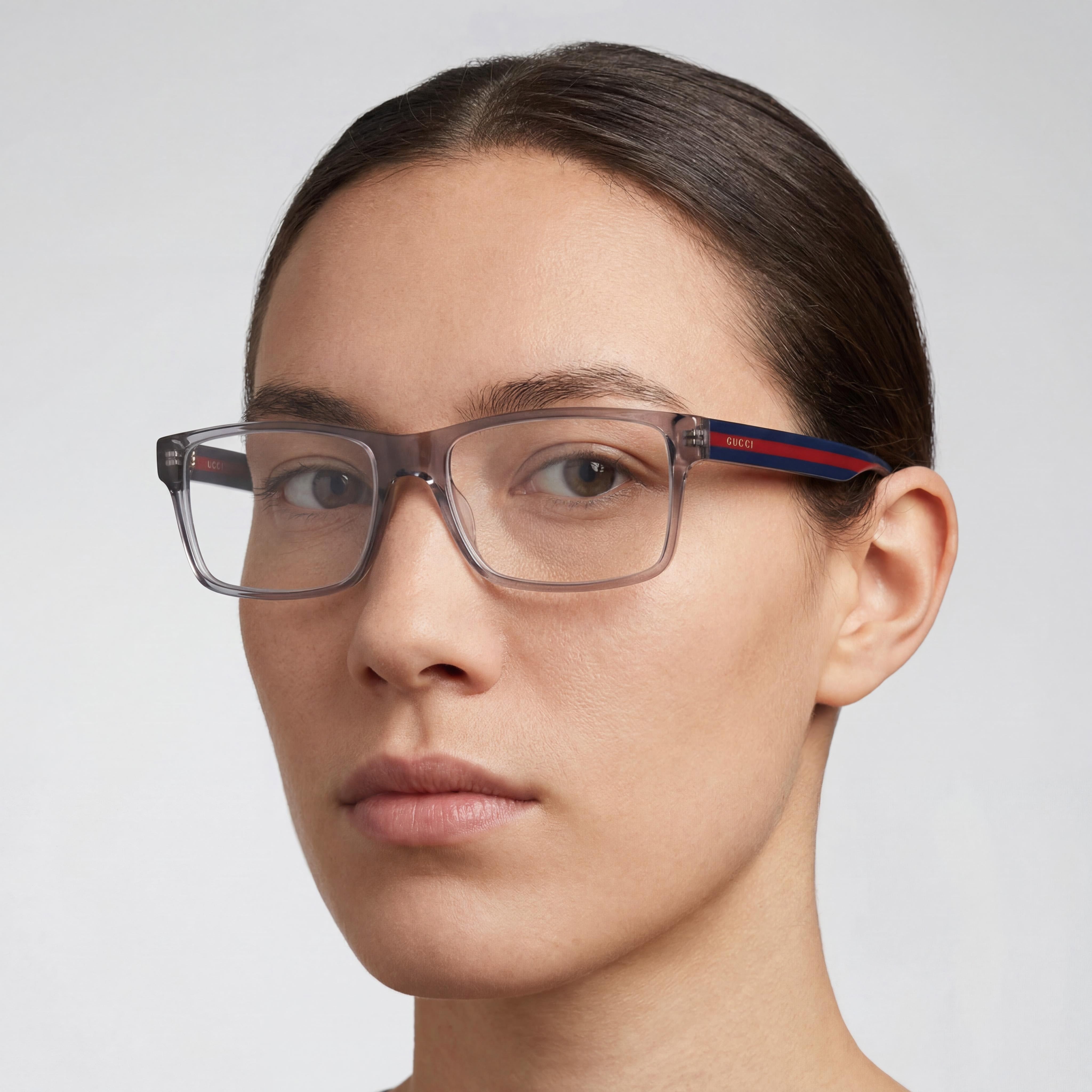 Gucci Web Unisex Transparent Grey Blue Acetate Rectangle Full Rim Prescription-Ready Non- Eyeglasses 56-16mm, Photo 3