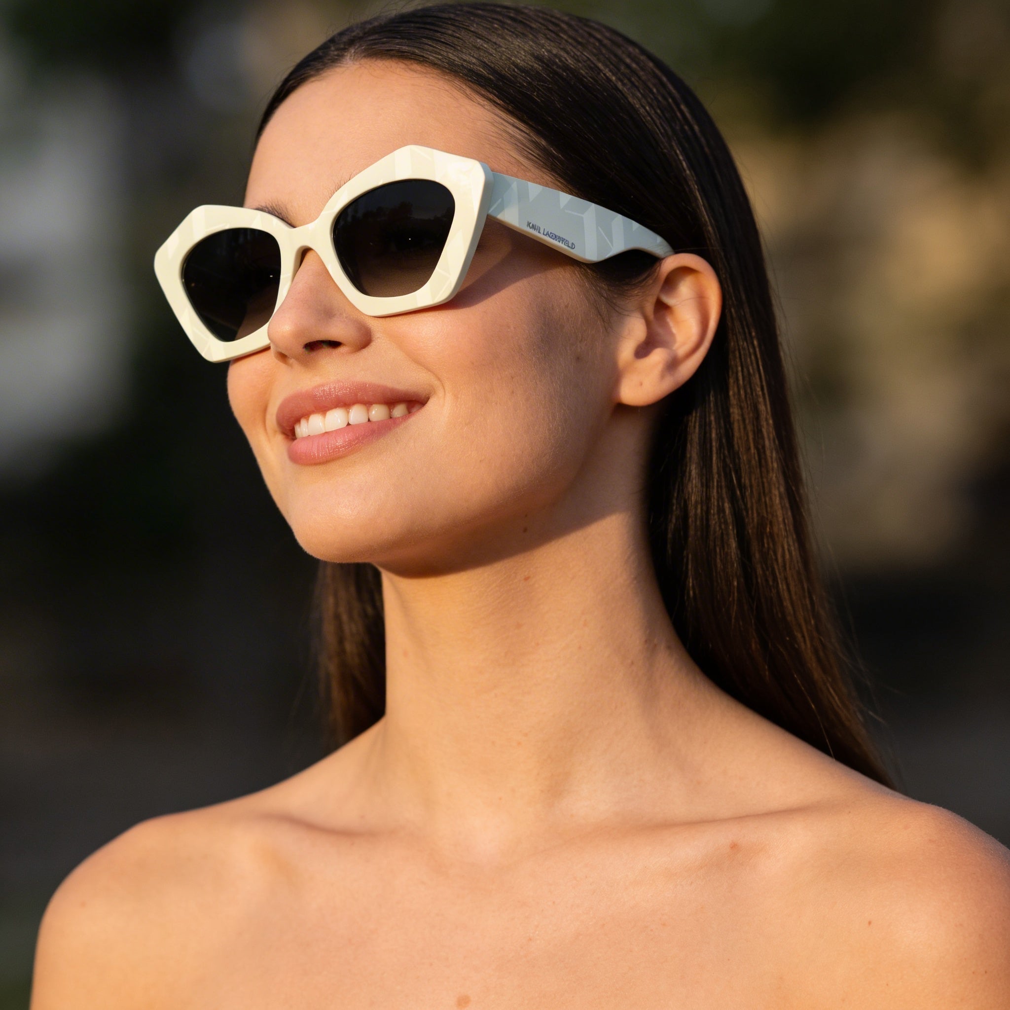 KARL LAGERFELD Kl6199s Women's White Acetate UV Protection Sunglasses, Gradient Blue Lenses - Size M, Photo 6
