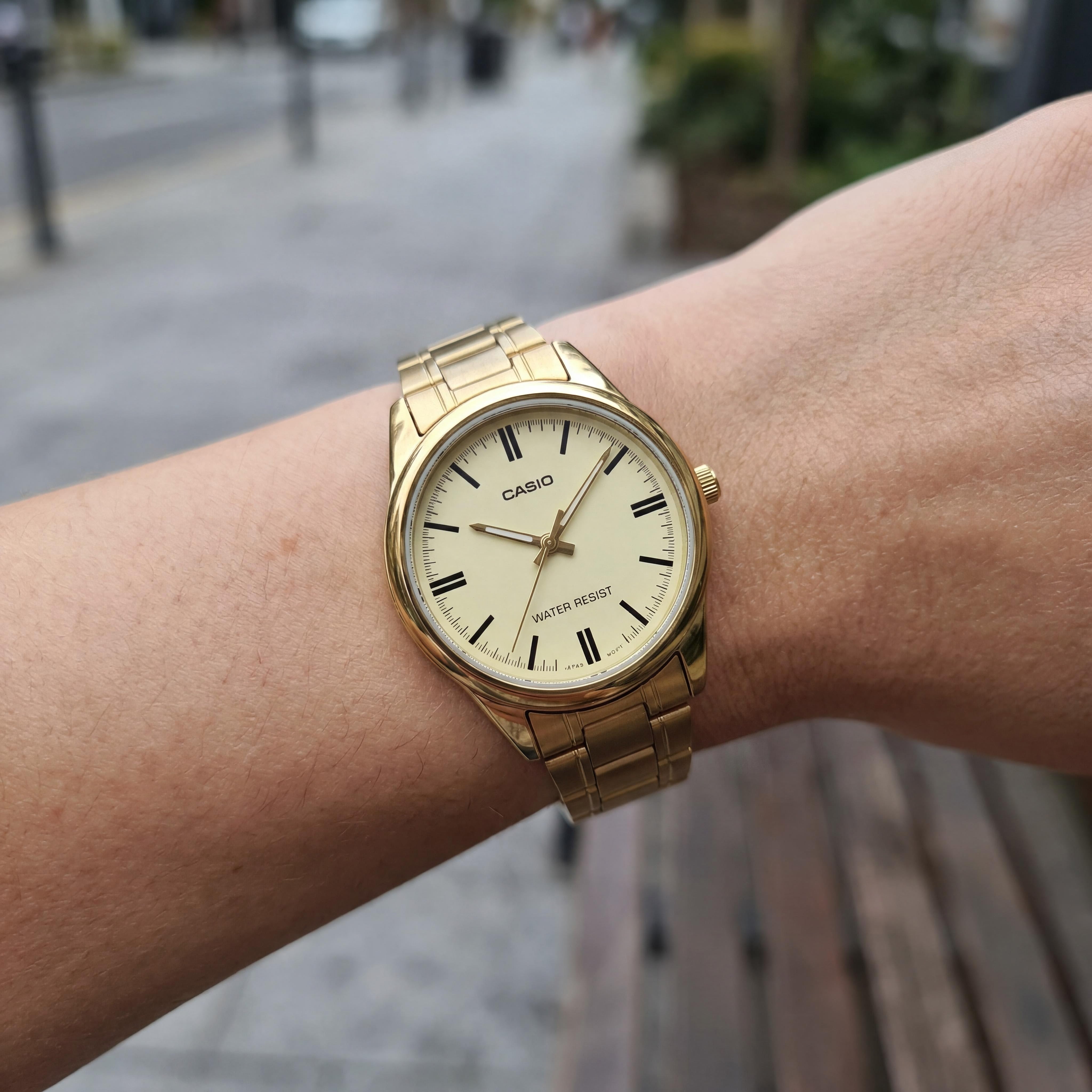 Casio Women’s Analog Watch with Quartz Movement, Gold Ion Plated Stainless Steel Band, Resin Case, Water Resistant, Photo 4