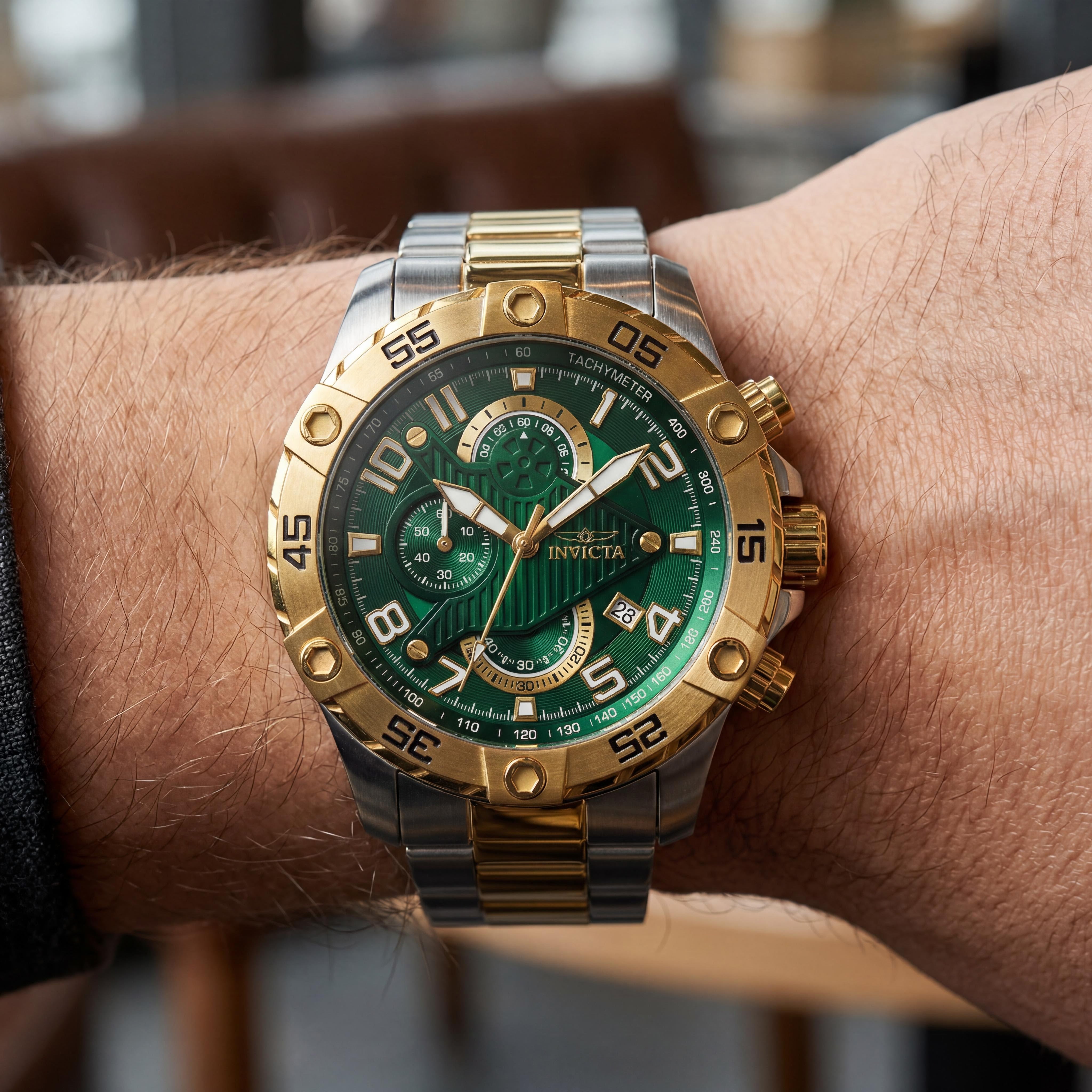 Invicta Men's Rally 26099 Chronograph Gold-tone Stainless Steel Green Dial Watch, Photo 4