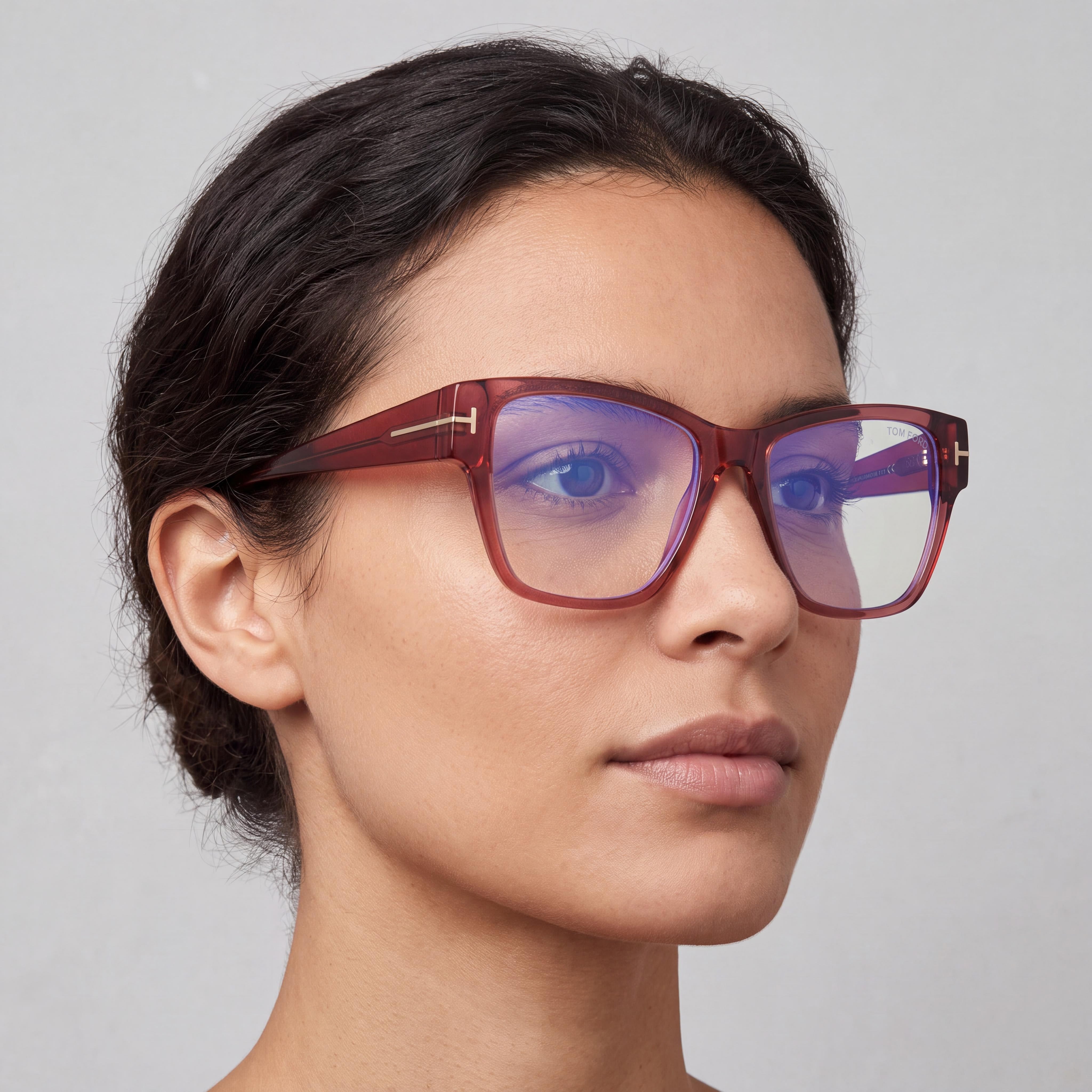 Tom Ford Ft5745-b Women's Transparent Antique Rose Plastic Square Blue-Light Block Eyeglasses 54mm, Photo 5