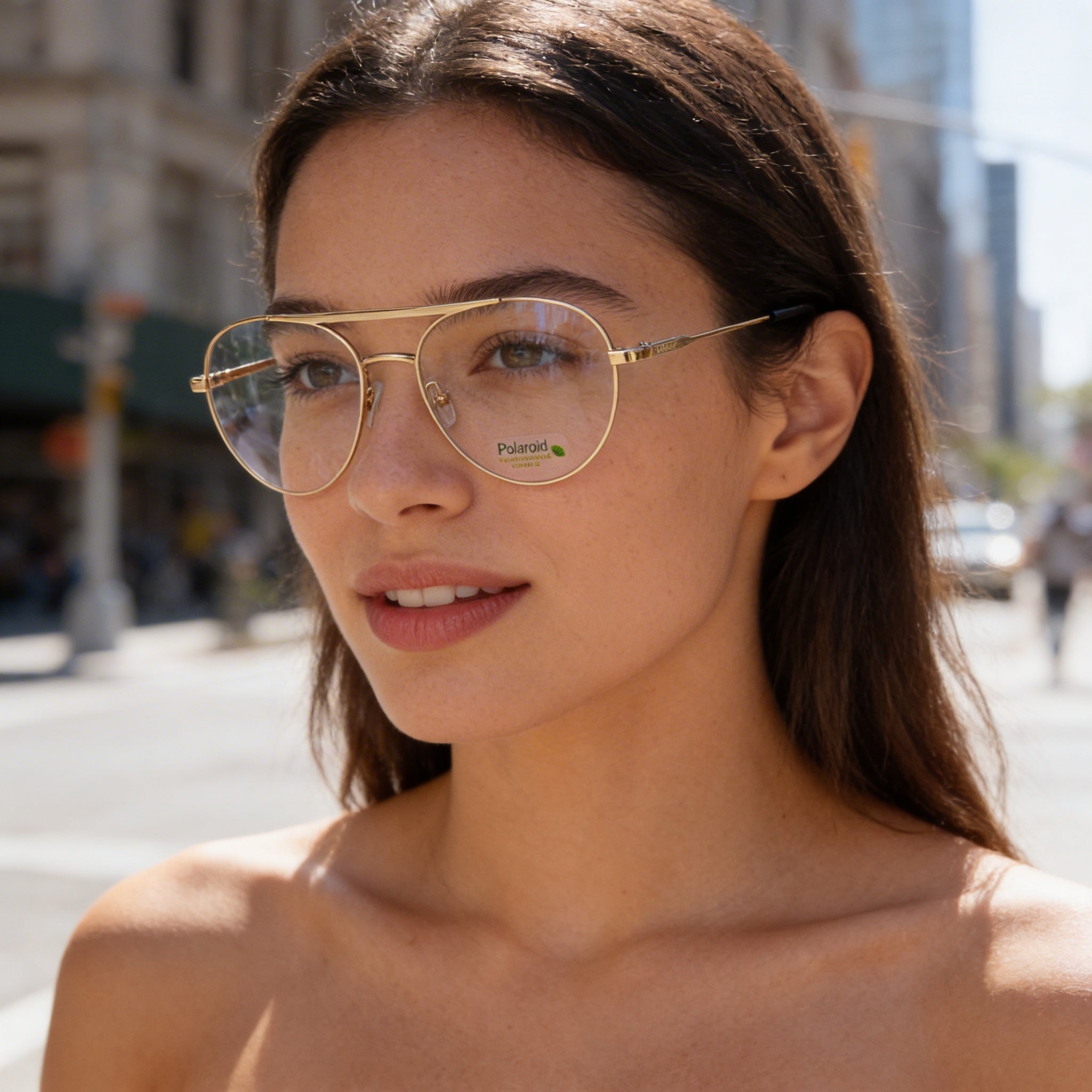 Polaroid Eyewear Modern Women's Gold Acetate Frame Gold Lens Non-Polarized Sunglasses 55mm Lens Width, Photo 6