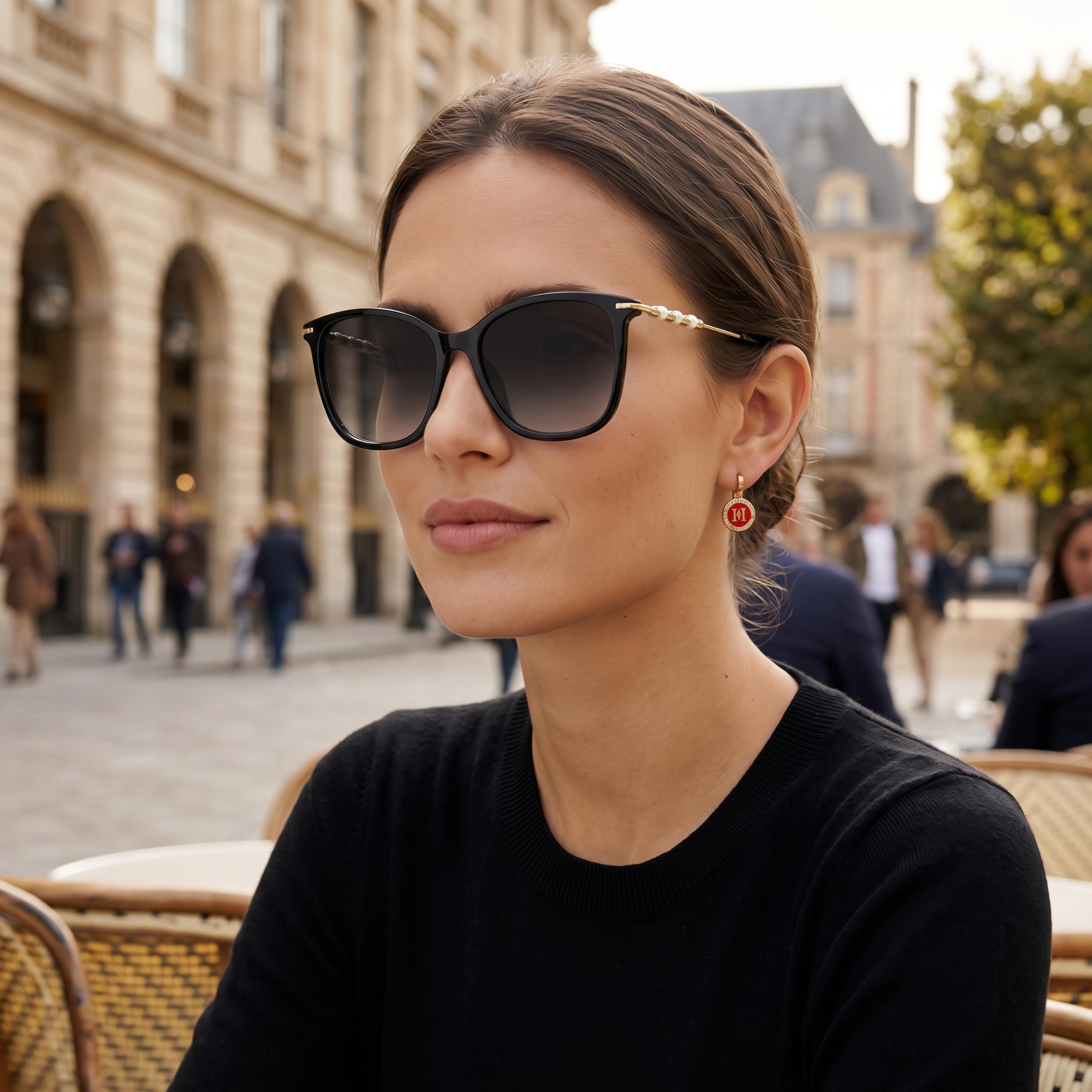 Carolina Herrera Women's Casual Black Plastic Frame Sunglasses with Dark Grey Shaded Polycarbonate UV Protected Lenses 56mm, Photo 6