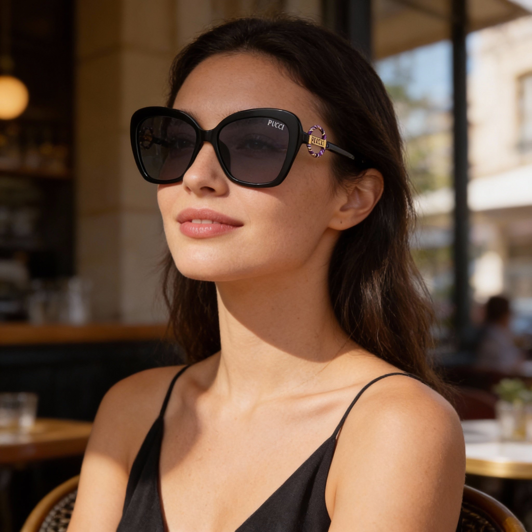 Emilio Pucci EP0165 Unisex Shiny Black Vivara Print Wrap Plastic Frame Sunglasses with Smoke UV Protection Lenses 58mm, Photo 6