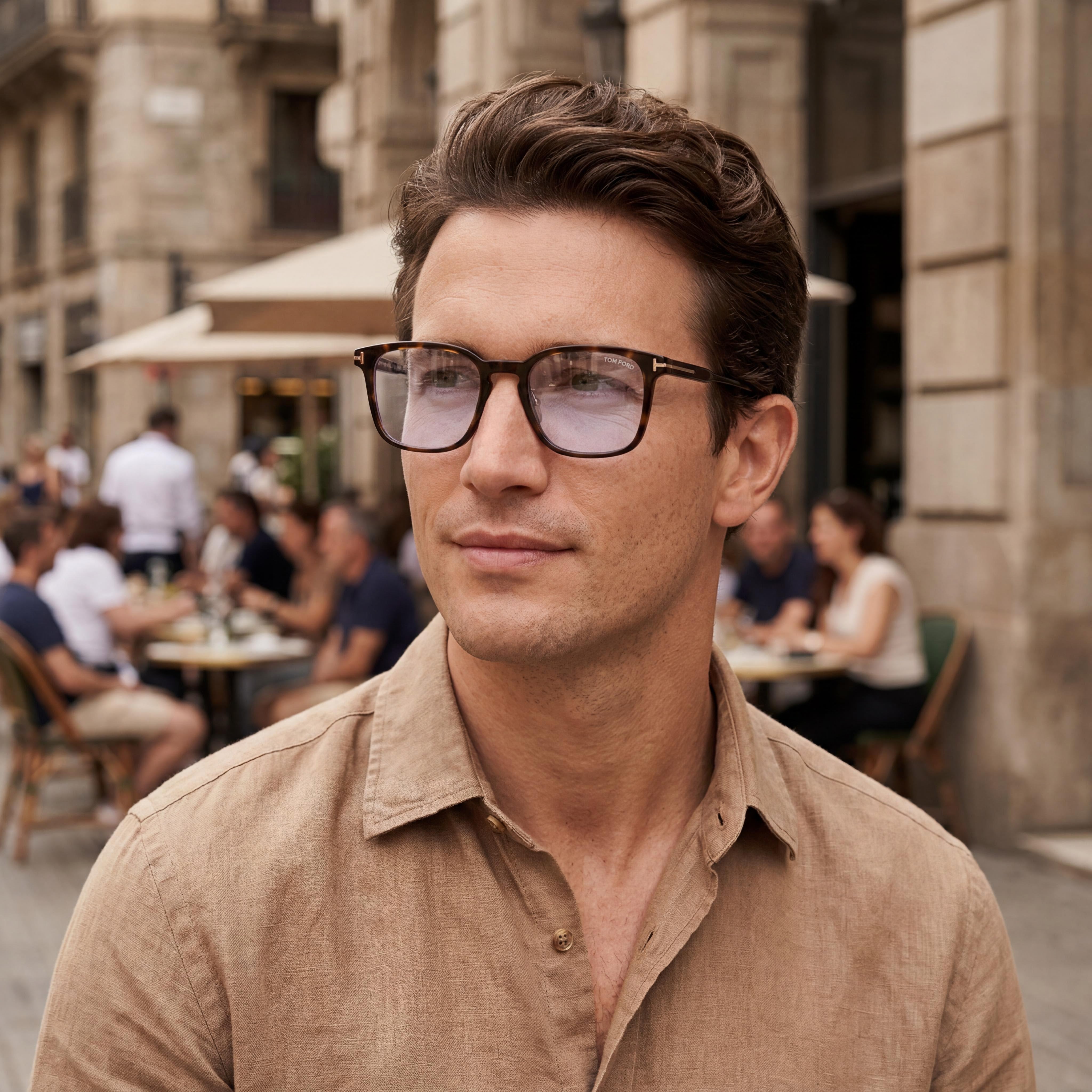 Gafas graduadas Tom Ford FT5928-D-B para hombre, color Habana Oscuro, filtro azul, de plástico, cuadradas, con lentes transparentes, 53 mm, Photo 4