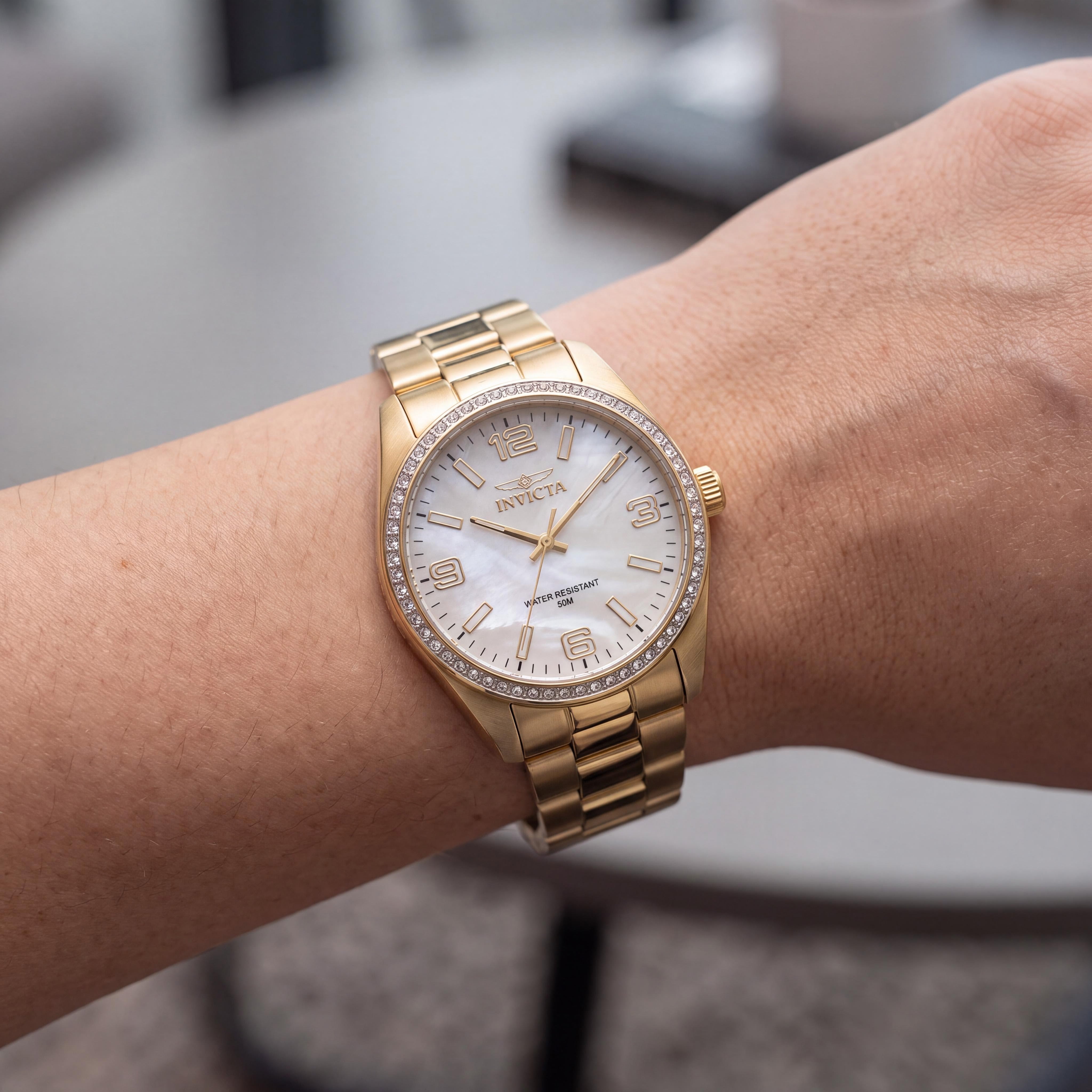 Invicta Specialty 50131 Gold Tone Mother Of Pearl Dial Quartz Watch 38mm Unisex, Photo 4