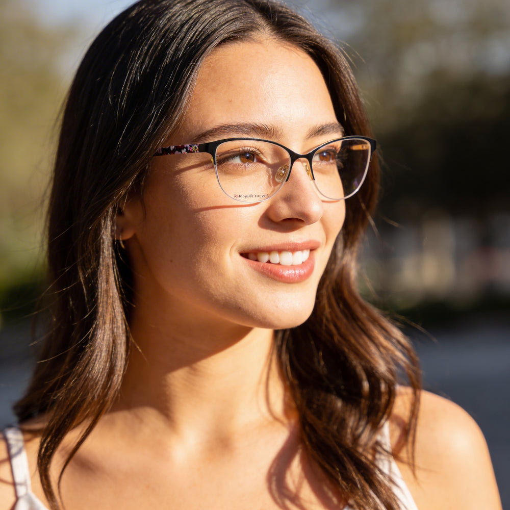 Kate Spade New York Adalina Women's Alloy Steel Semi-Rimless Cat Eye Eyeglasses Black Gold 53mm