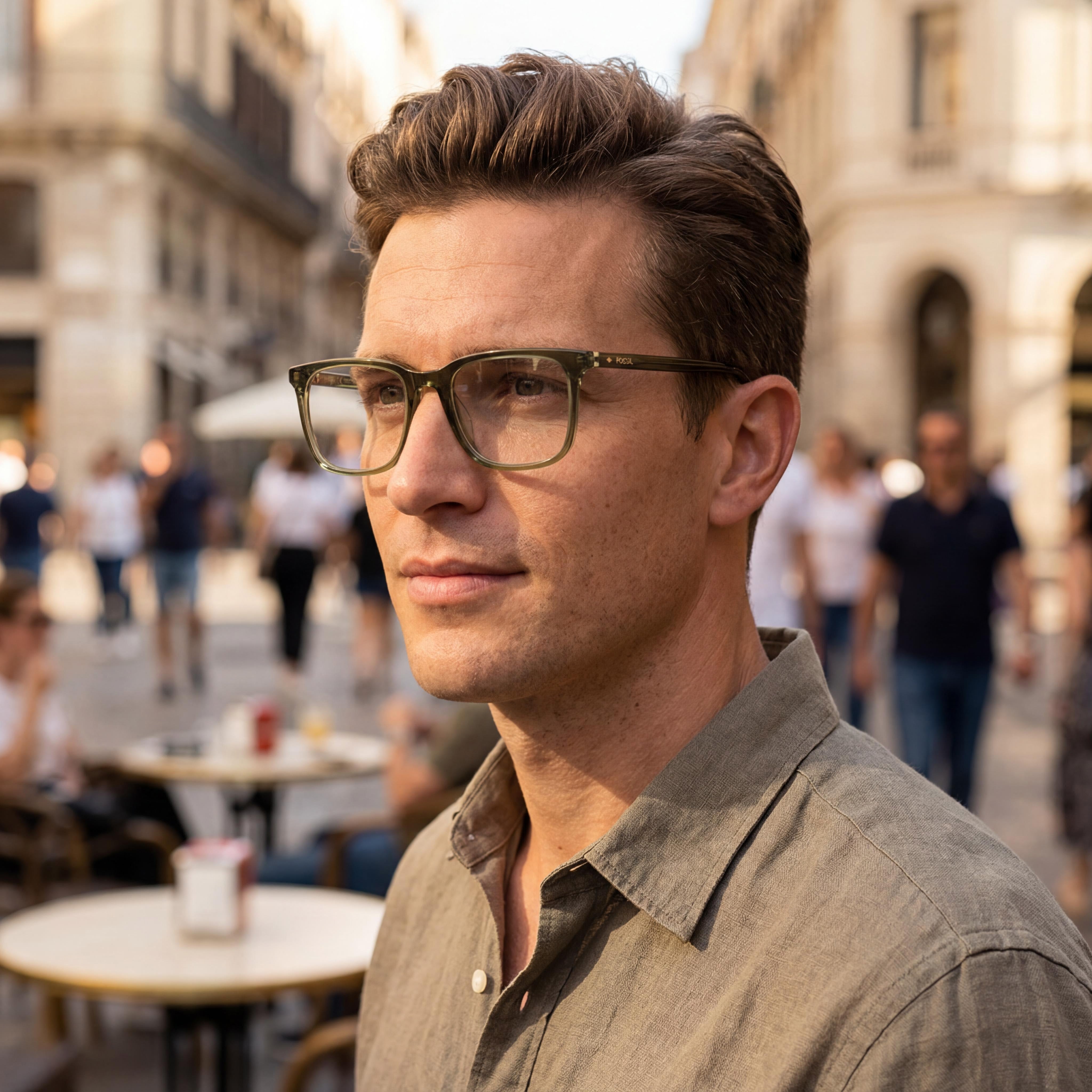 Fossil Fos 7089 Men's Transparent Crystal Green Acetate Square Full Rim Eyeglasses with Polycarbonate Lenses 50mm, Photo 6