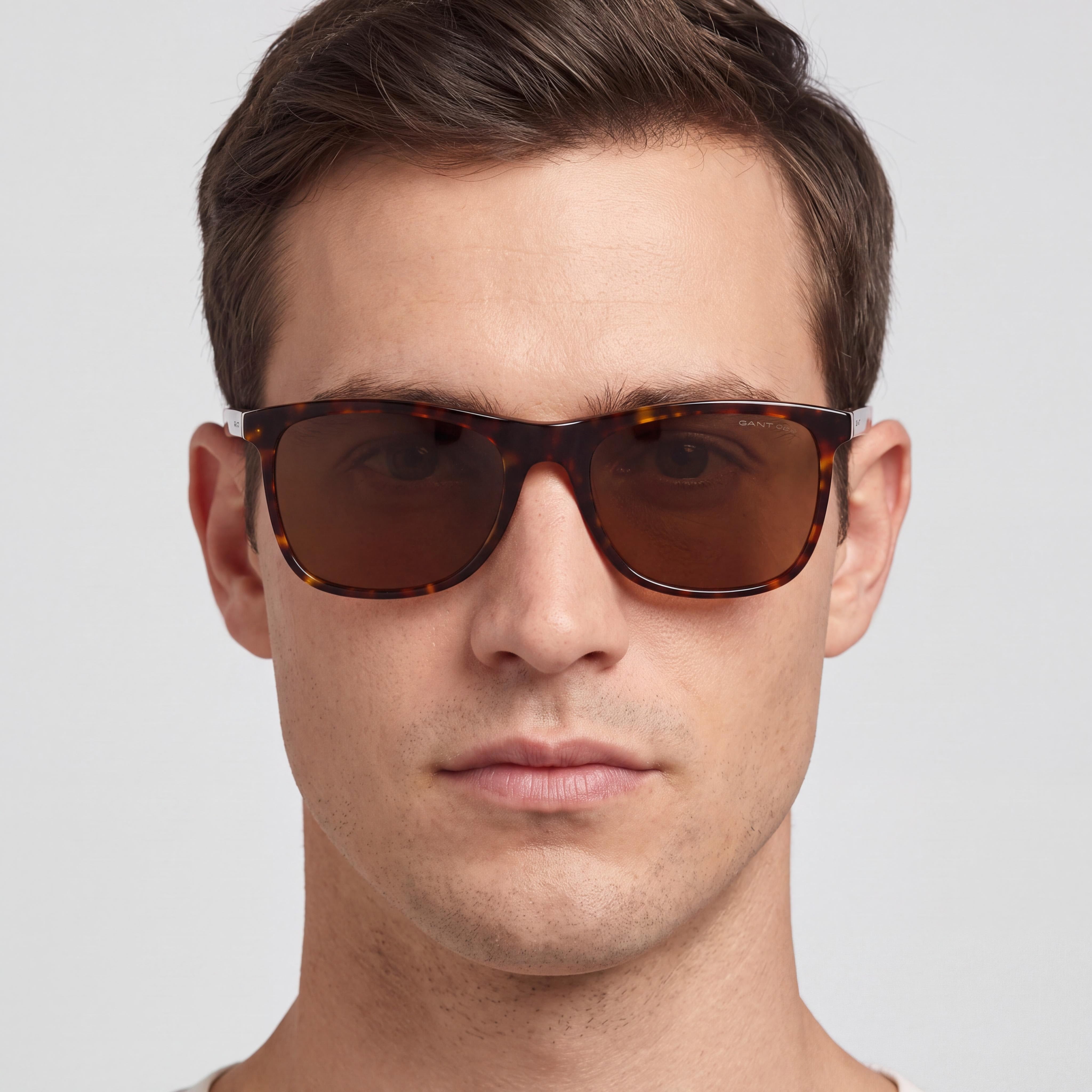 Gafas de sol GANT para hombre, cuadradas, montura de plástico marrón oscuro havana, lentes marrones, protección UV, 57 mm, Photo 4