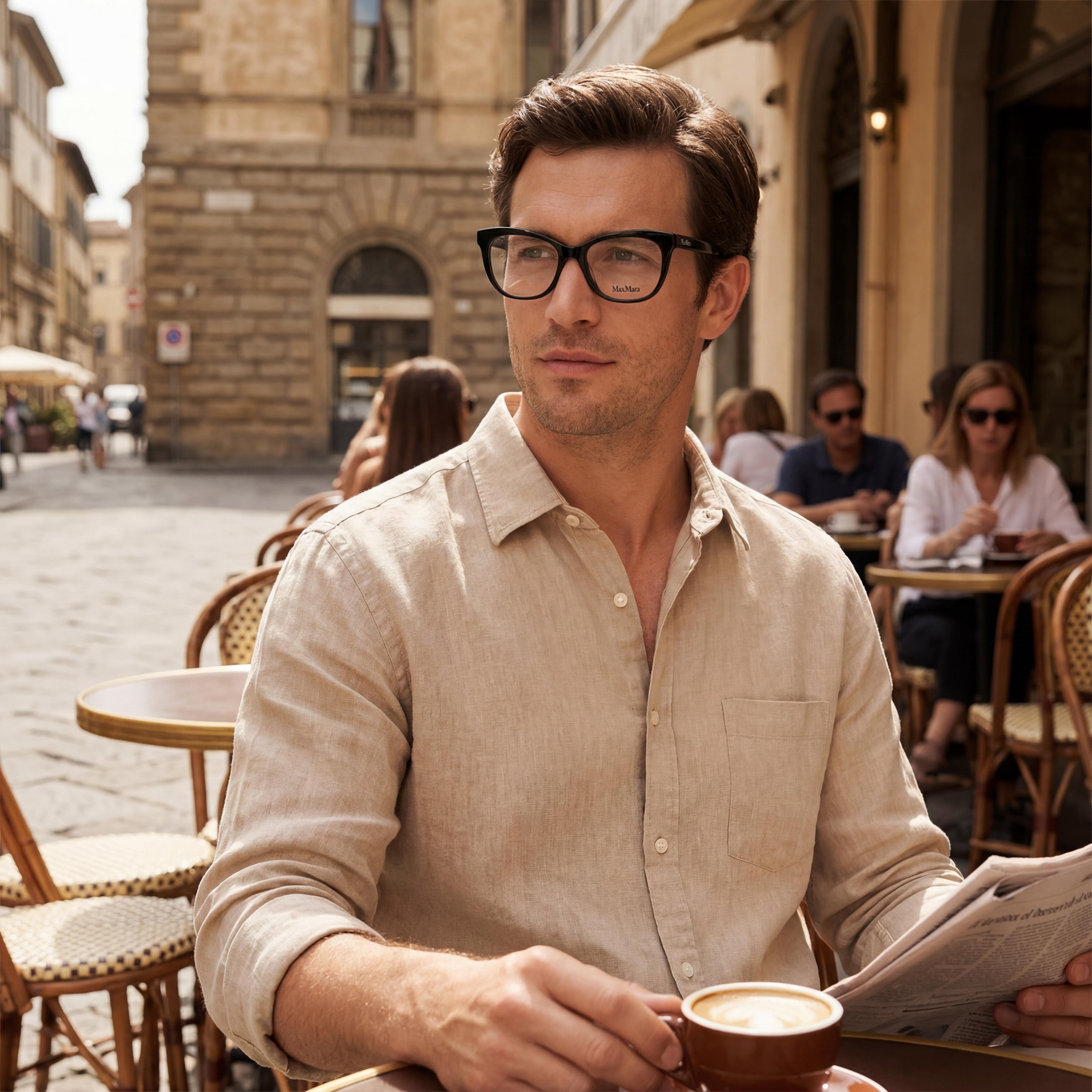 MaxMara Mm5094 Men's Shiny Black Plastic Frame Polycarbonate Eyewear Lens Width 52mm, Photo 4