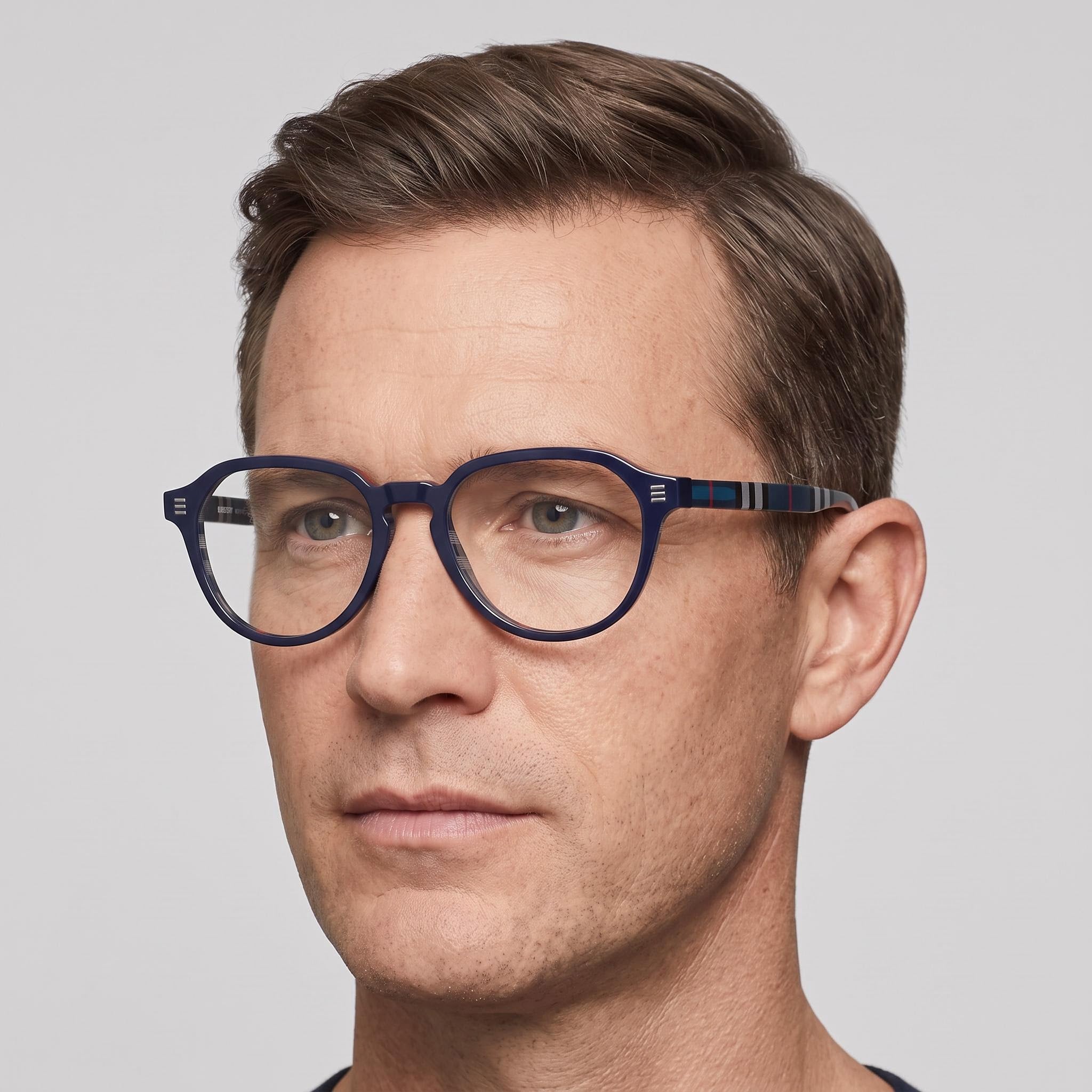 Gafas BURBERRY Be 2368 para hombre, montura de plástico a cuadros en azul marino, 54 mm, Photo 4