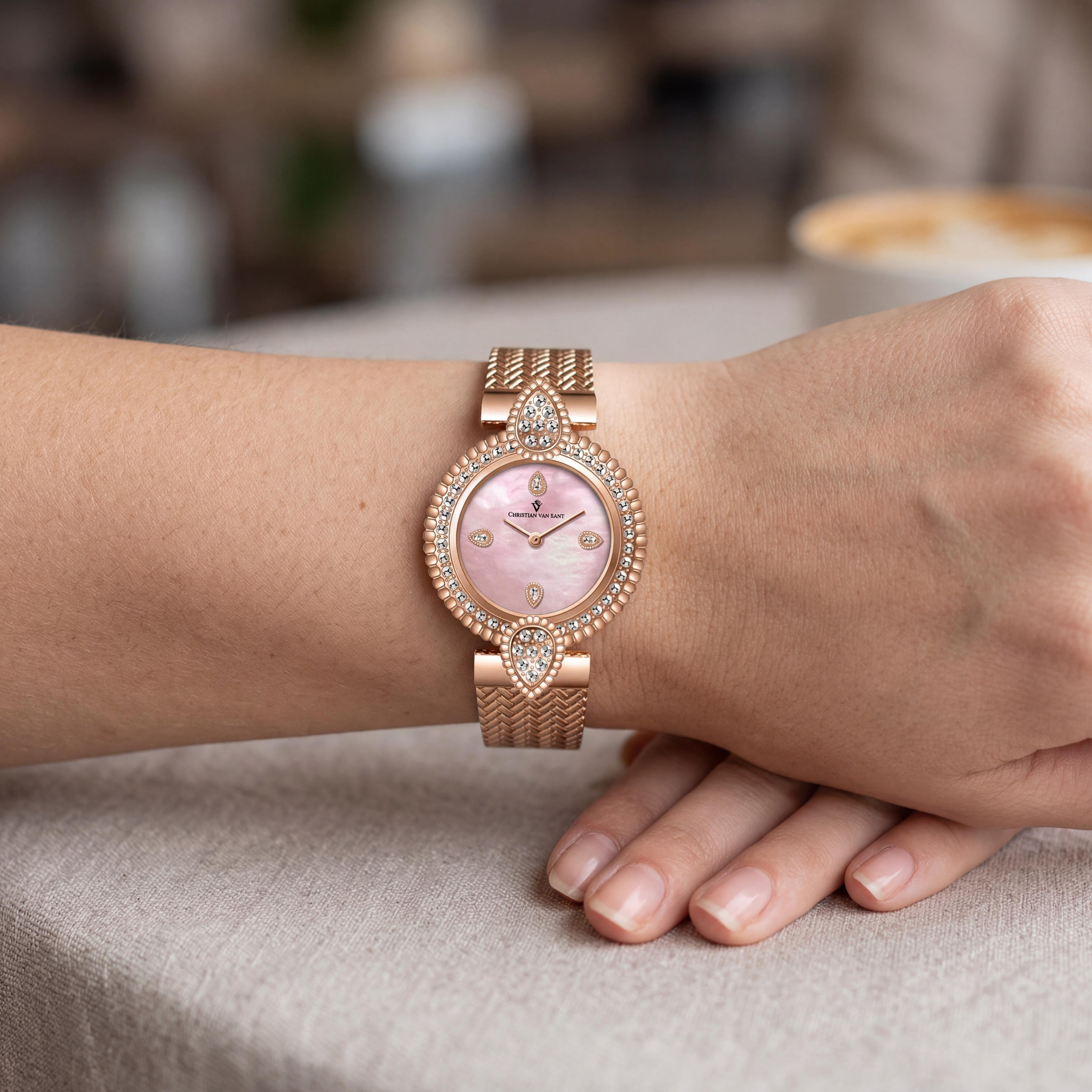 Christian Van Sant CV1272 Women's Automatic Watch with Rose Gold Stainless Steel Case & Bracelet, Silver Dial, Photo 3