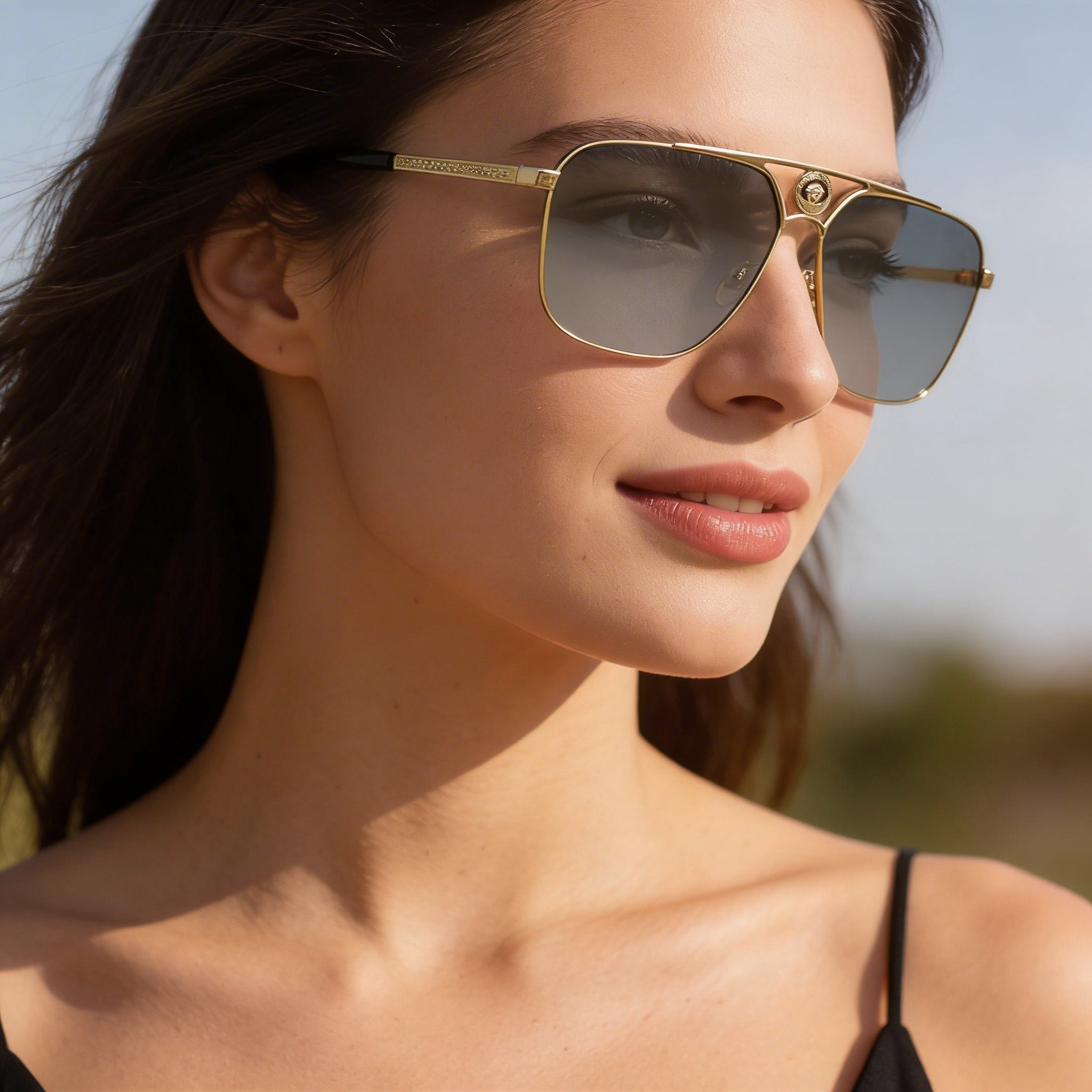 Versace VE2238 Pilot Metal UV Protected Sunglasses, Pale Gold, Light Grey Silver Mirror, Unisex, 61mm, Photo 4