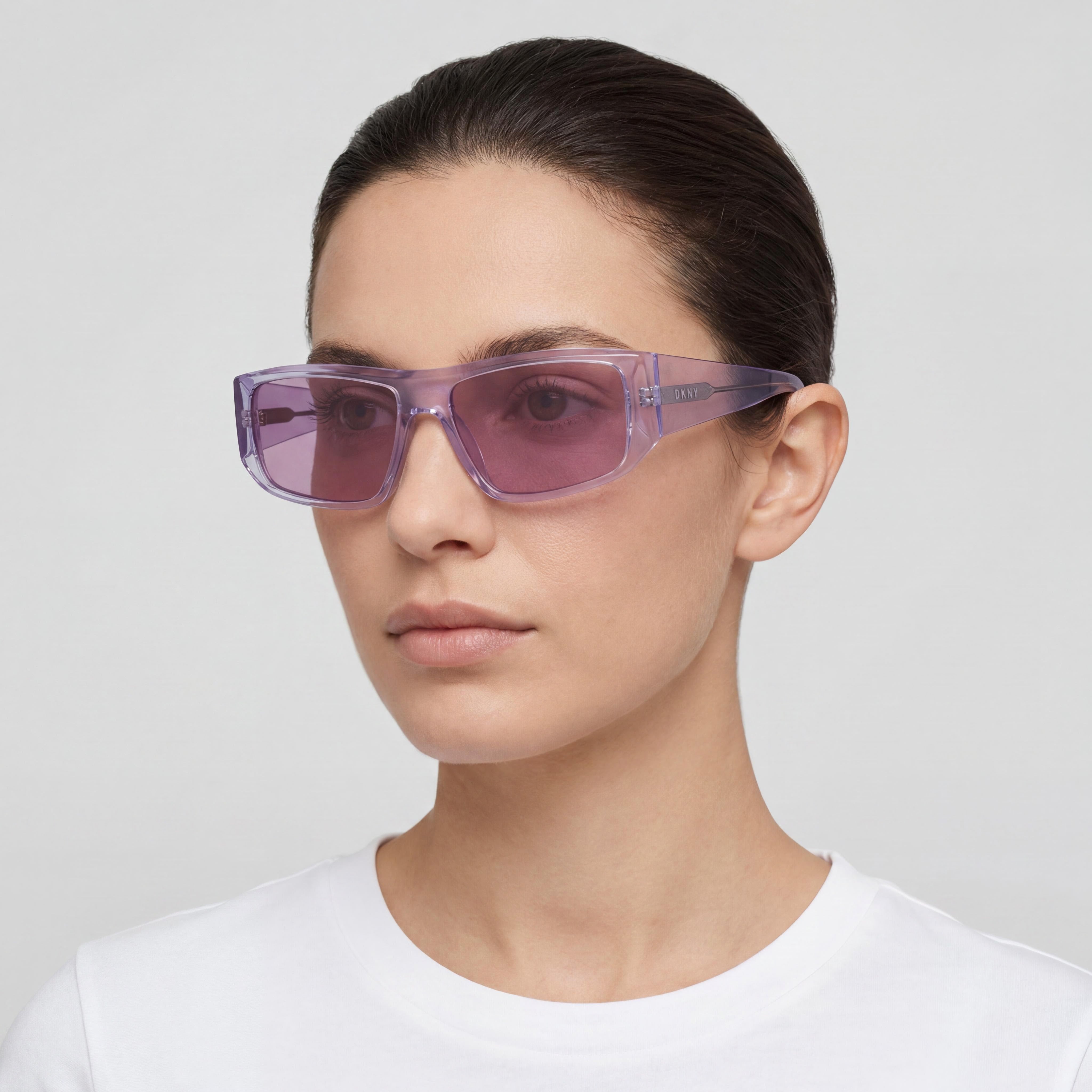 DKNY Dk555s Women's Sunglasses, Crystal Lilac Plastic Frame, Lilac Flash Lenses, UV Protection, 57mm, Photo 5