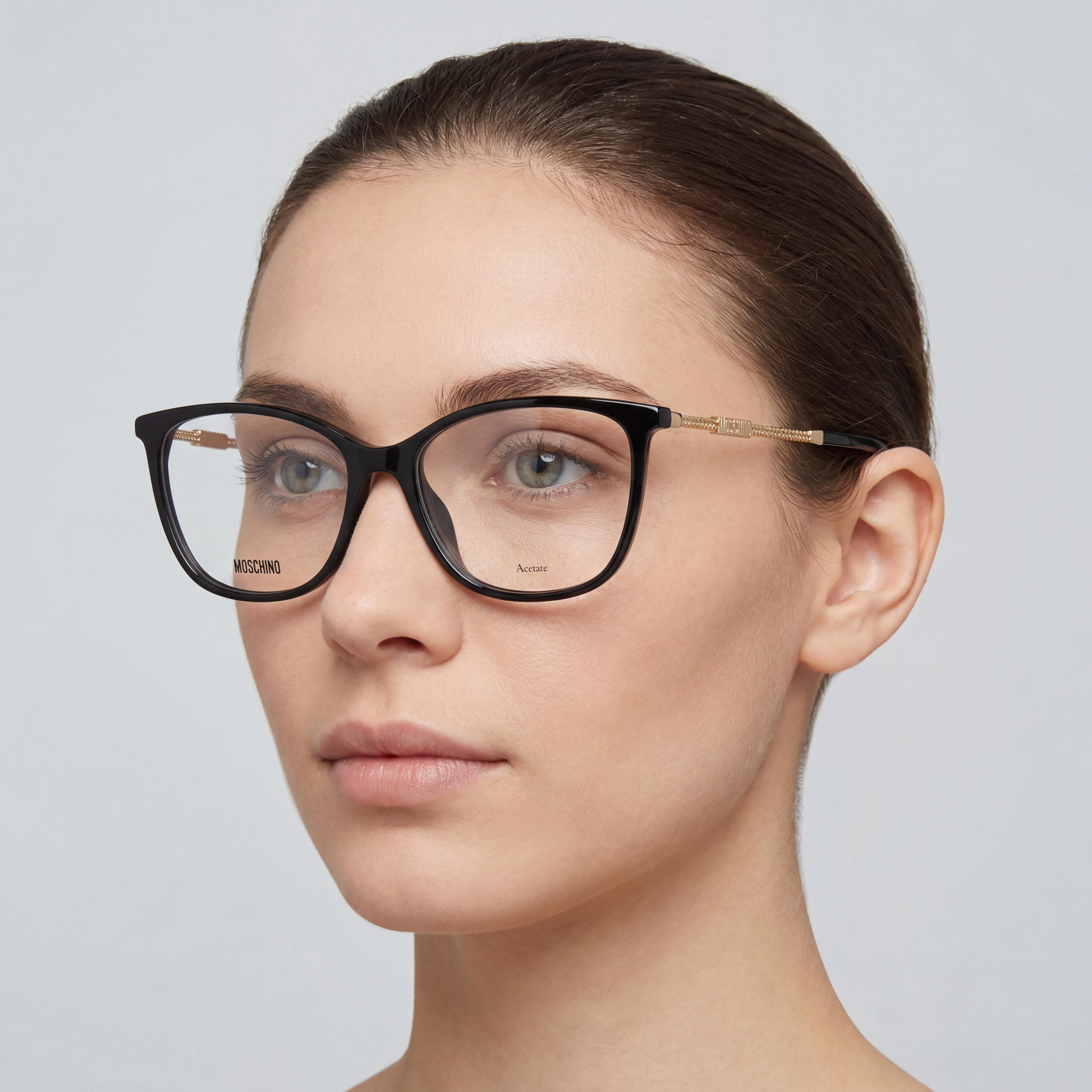 Moschino Modern Women's Black Acetate Frame Eyewear 54mm Lens Width, 15mm Bridge, 145mm Temple Length, Photo 4