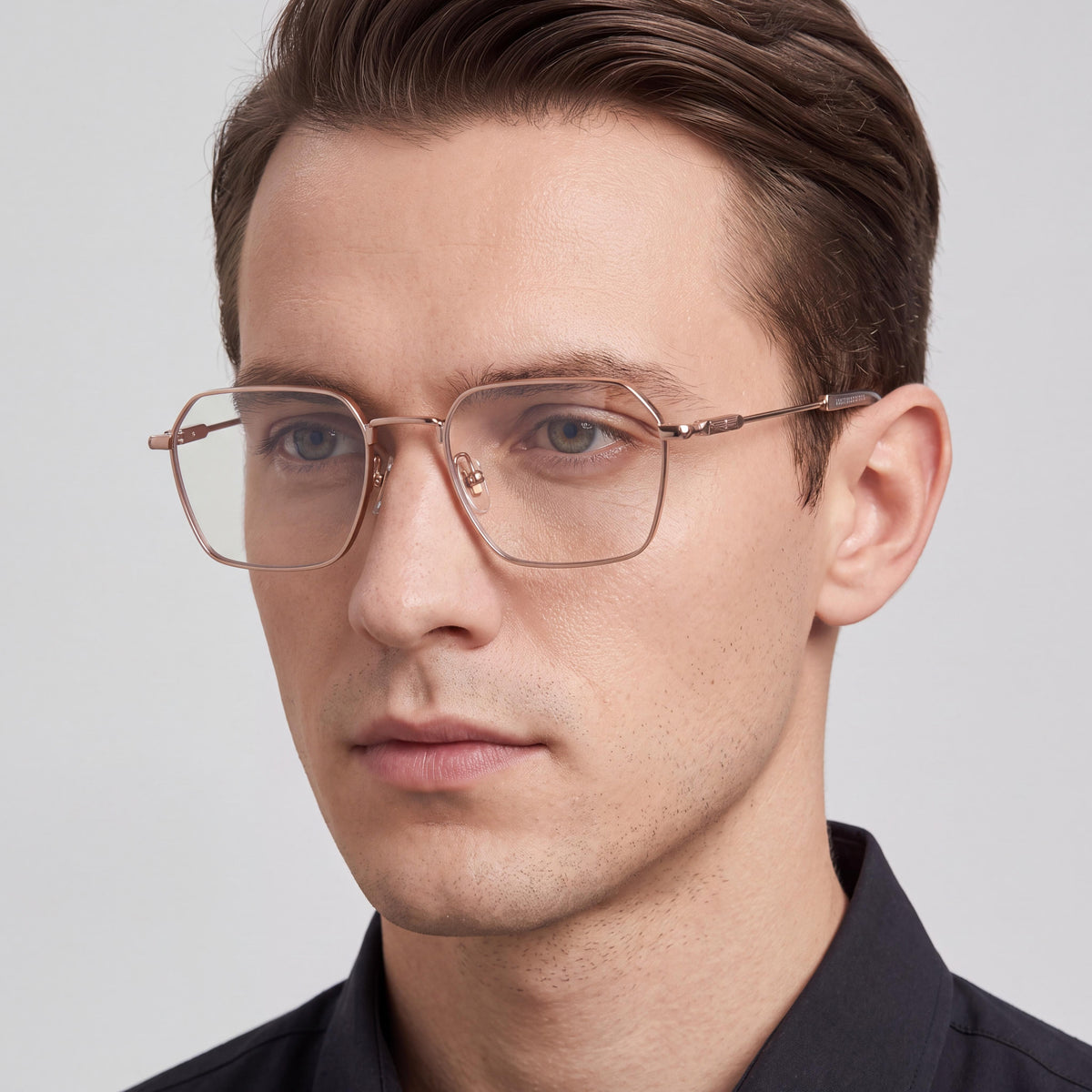 Gafas graduadas Police Vplf87 para hombre, de estilo geométrico con montura de metal, color Cammello Tan Lucido, lente de 53 mm, Photo 4