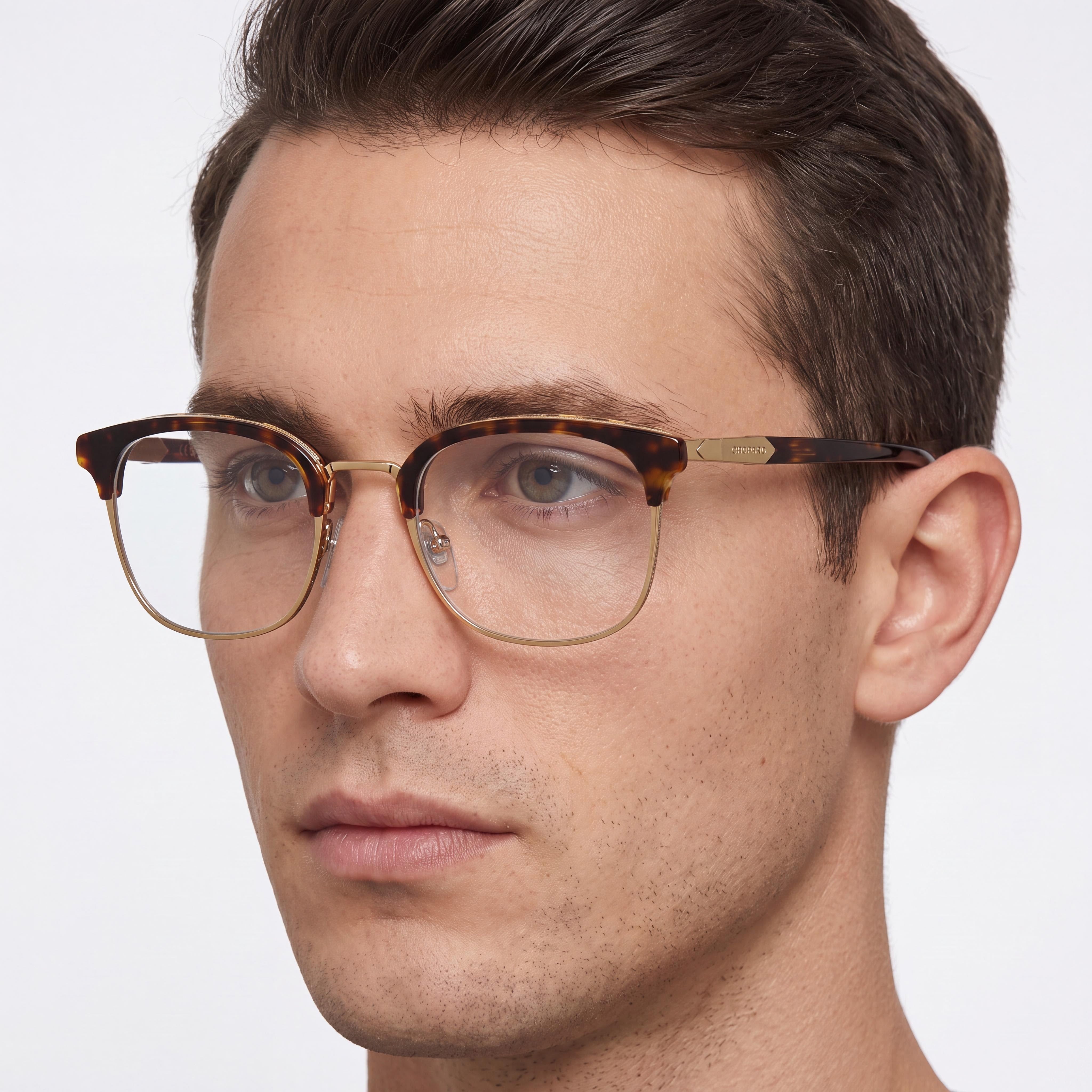 Gafas clásicas Chopard para hombre, con montura de metal y lentes no polarizadas, en color Havana oscuro brillante, 51 mm, Photo 3