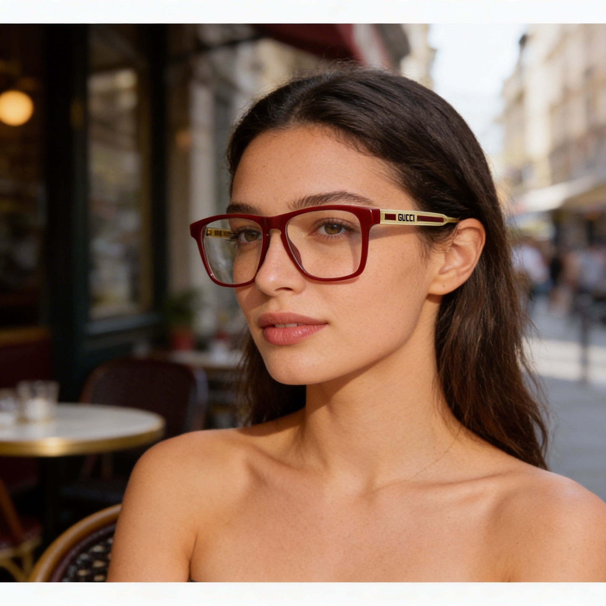 Gucci GG0561O Square/Rectangle Unisex Eyeglasses, Burgundy Crystal Transparent Plastic Full Rim Frame, 54mm, Photo 5