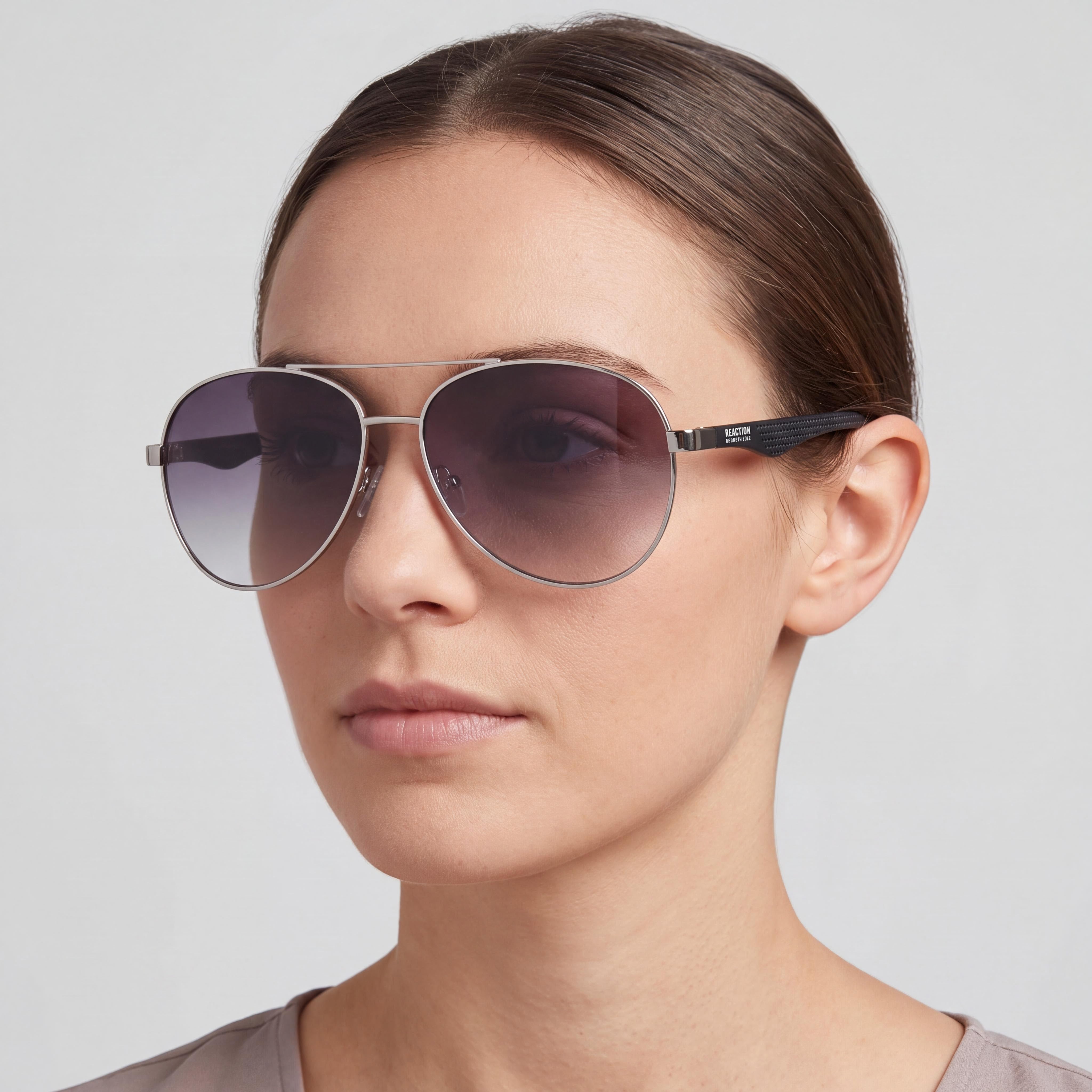 Kenneth Cole REACTION Kc1318 para mujer, montura piloto de metal, níquel claro brillante, lentes humo degradado, protección UV, 52 mm, Photo 5