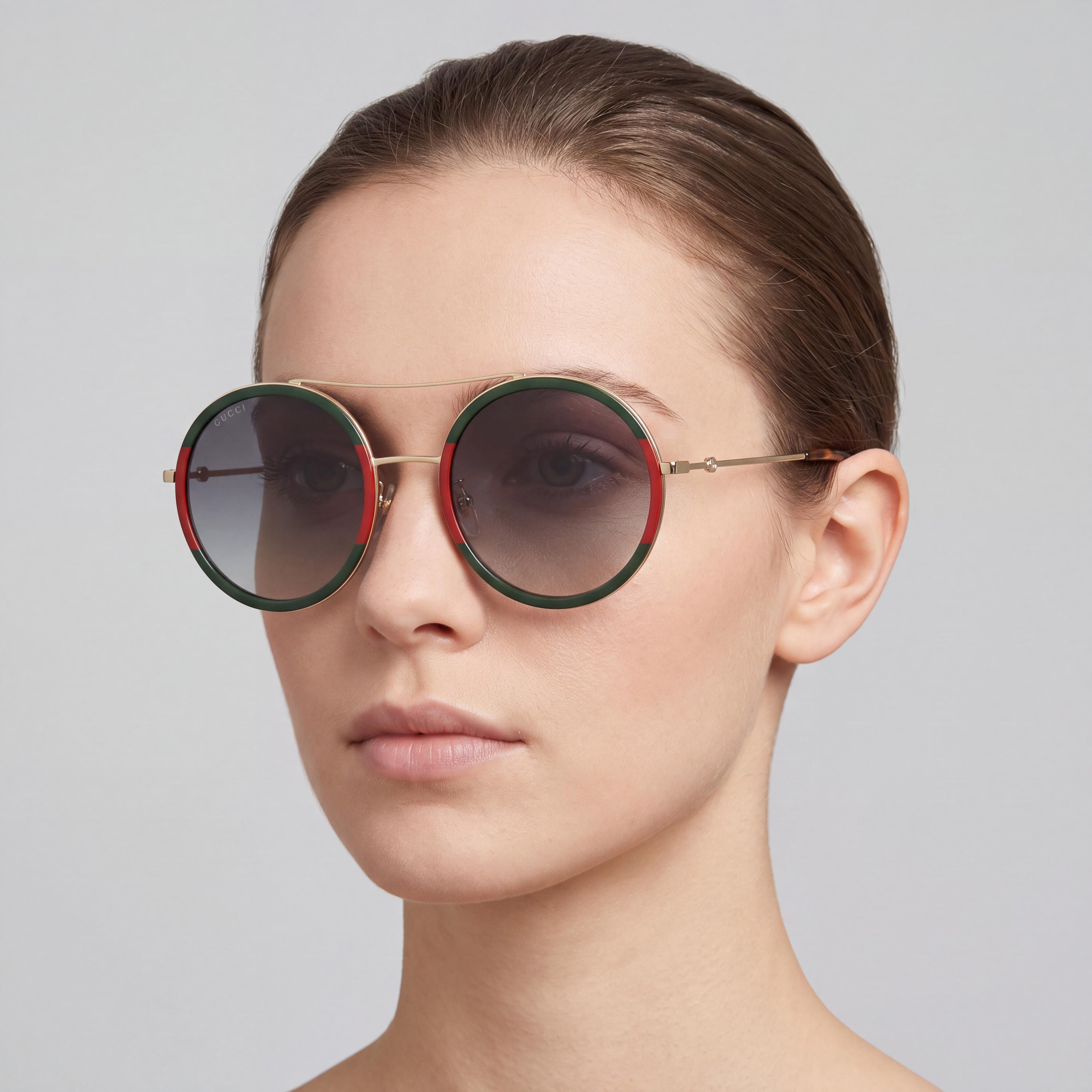 Gucci Gg0061s-003-56 Women's Round Gold Green Plastic & Metal Multi-coloured Lens UV Protection Sunglasses 56mm, Photo 4