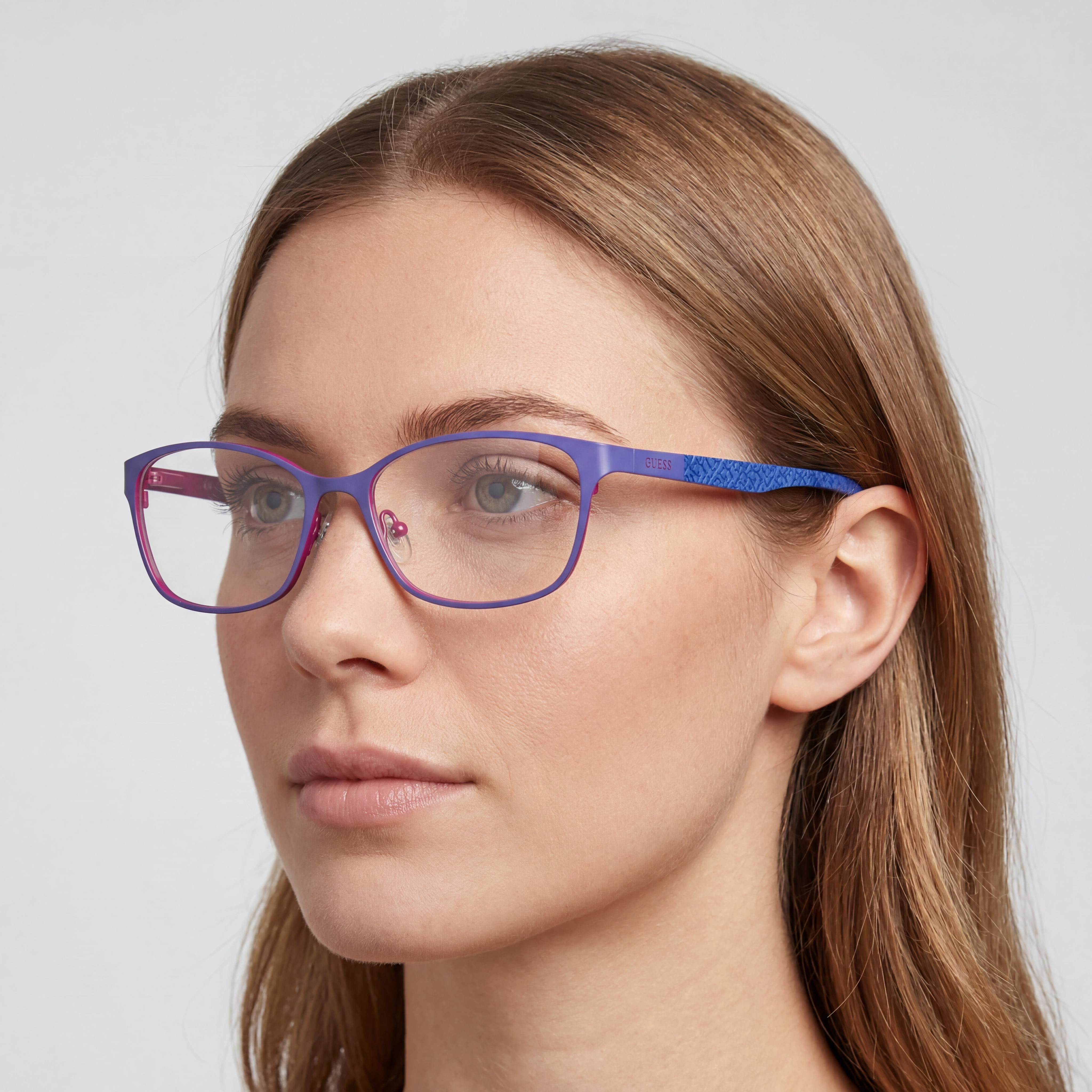 GUESS Modern Women's Matte Blue Metal Frame Eyeglasses with 52mm Clear Non- Polycarbonate Lenses, Photo 5