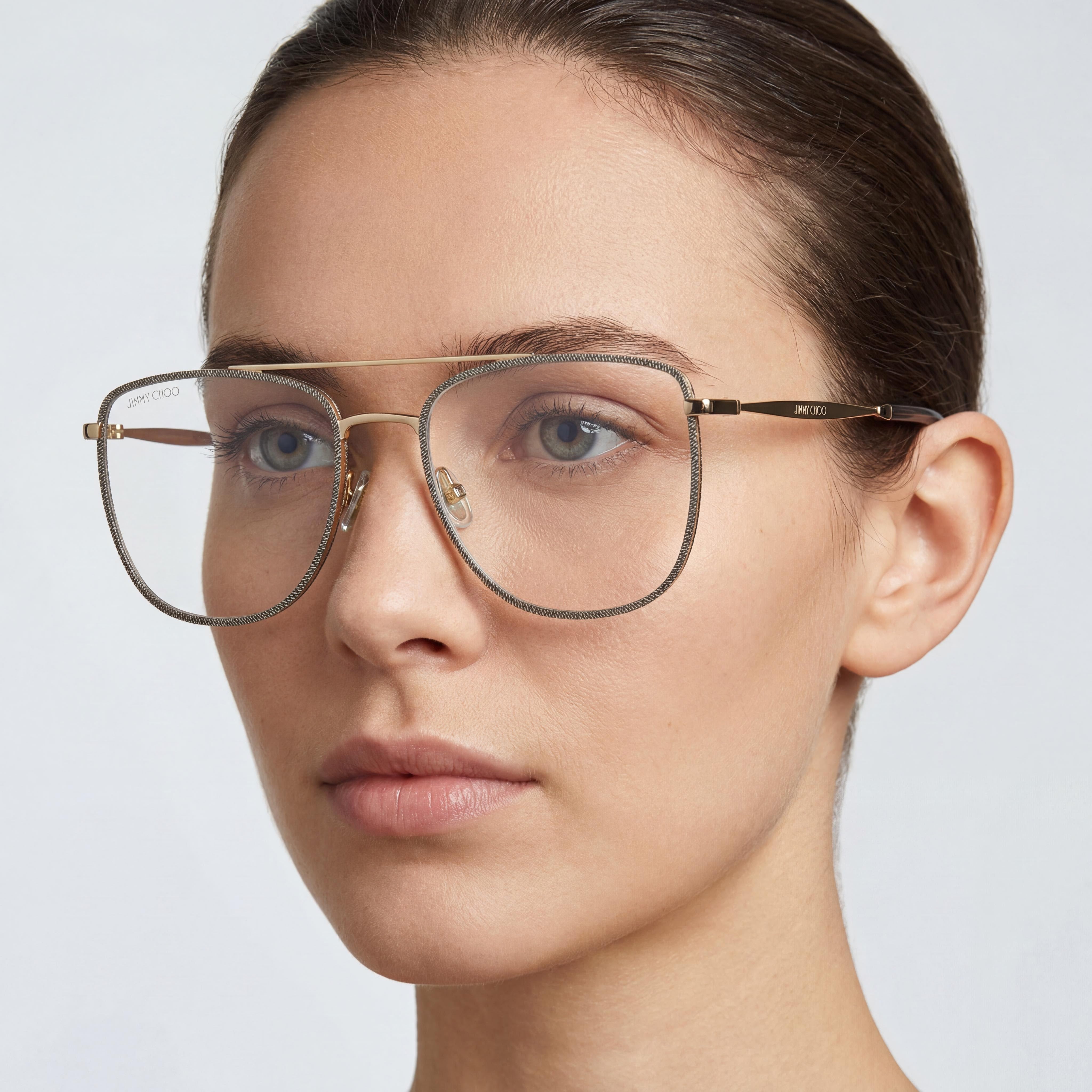 JIMMY CHOO Women's Graphic Vibes Square Rose Gold Glittery Metal Polycarbonate Sunglasses 53mm, Photo 4