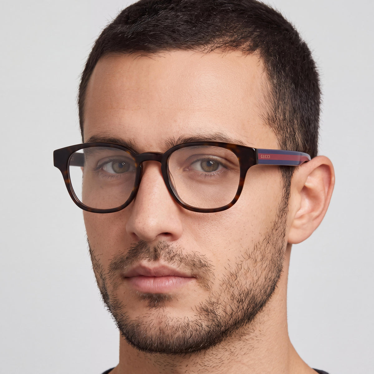 Gucci Gg0927o Men's Eyeglasses, Acetate Havana Blue Logo Frame, Clear Customisable Lenses, Size 49-19-145mm, Photo 4