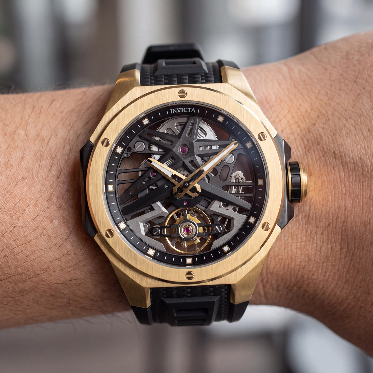 Invicta Celestial 69538 Unisex Mechanical Watch, Gold Dial, Stainless Steel, Rubber Strap, 43mm, Photo 3