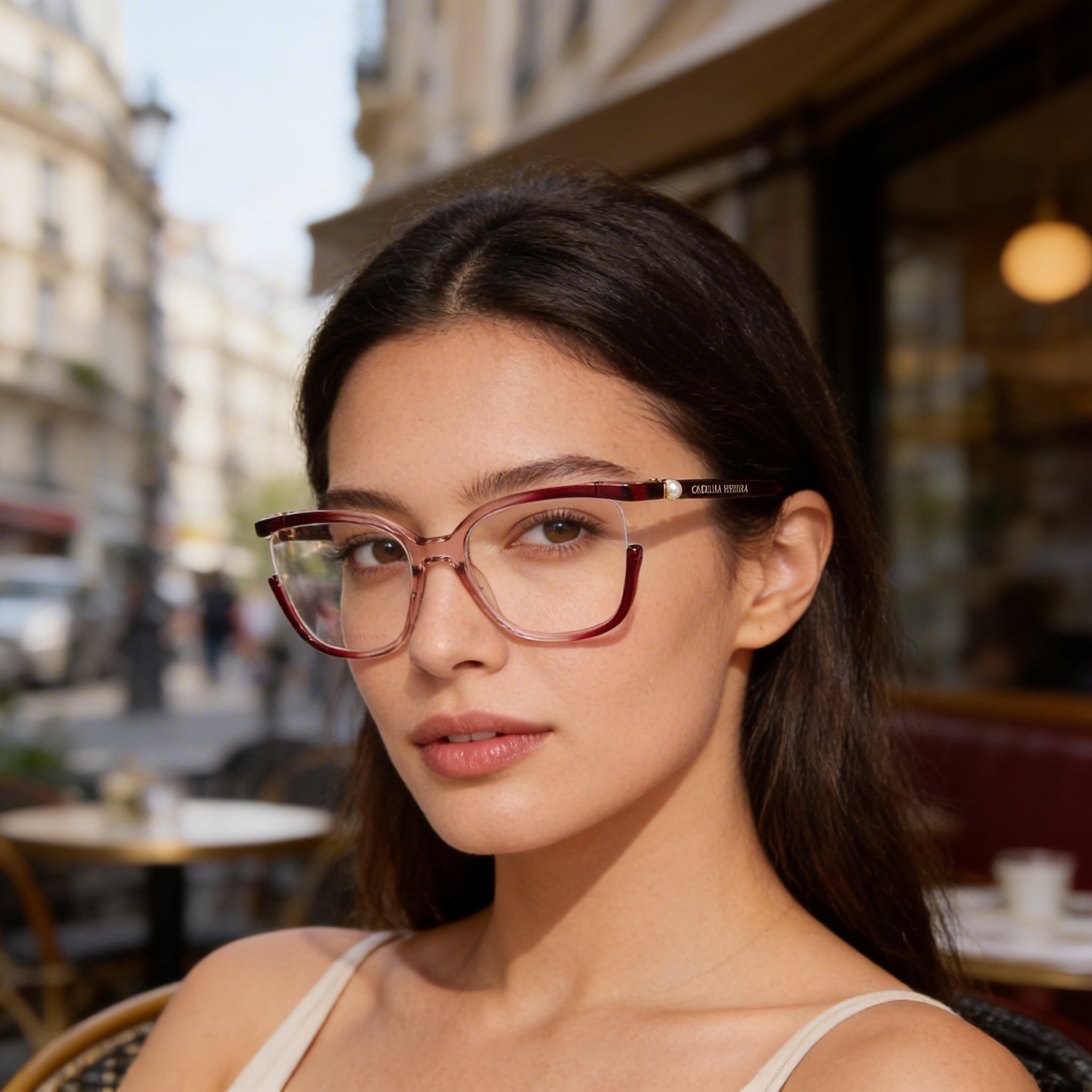 Carolina Herrera CH/0004 Women's Semi Rim Square Propionate Eyeglasses Burgundy Nude Rose Gold 53-19-140, Photo 6