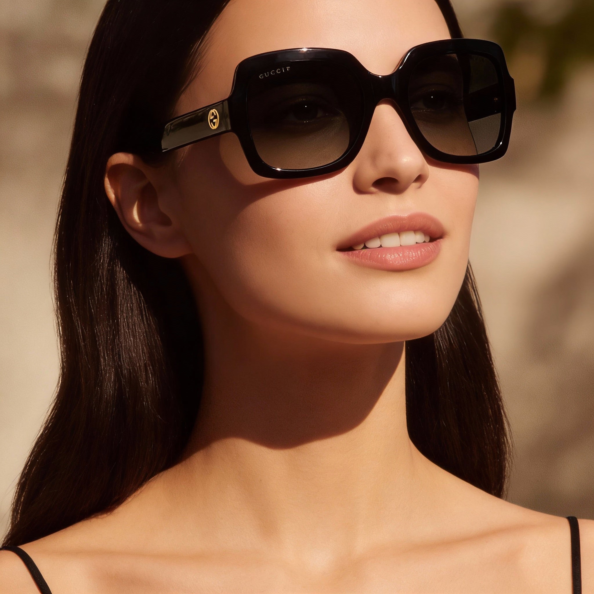 Gucci Gg1337s 002 Women's Black Gold-Logo Injection Sunglasses Grey Gradient Lenses 54mm UV Protection, Photo 4