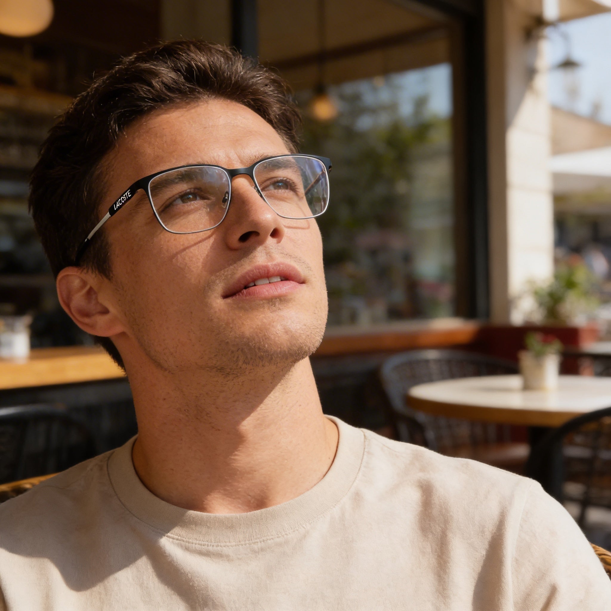 Gafas oftálmicas casuales Lacoste para hombre con montura negra mate y lentes de plástico transparentes 55-18-145, Photo 4