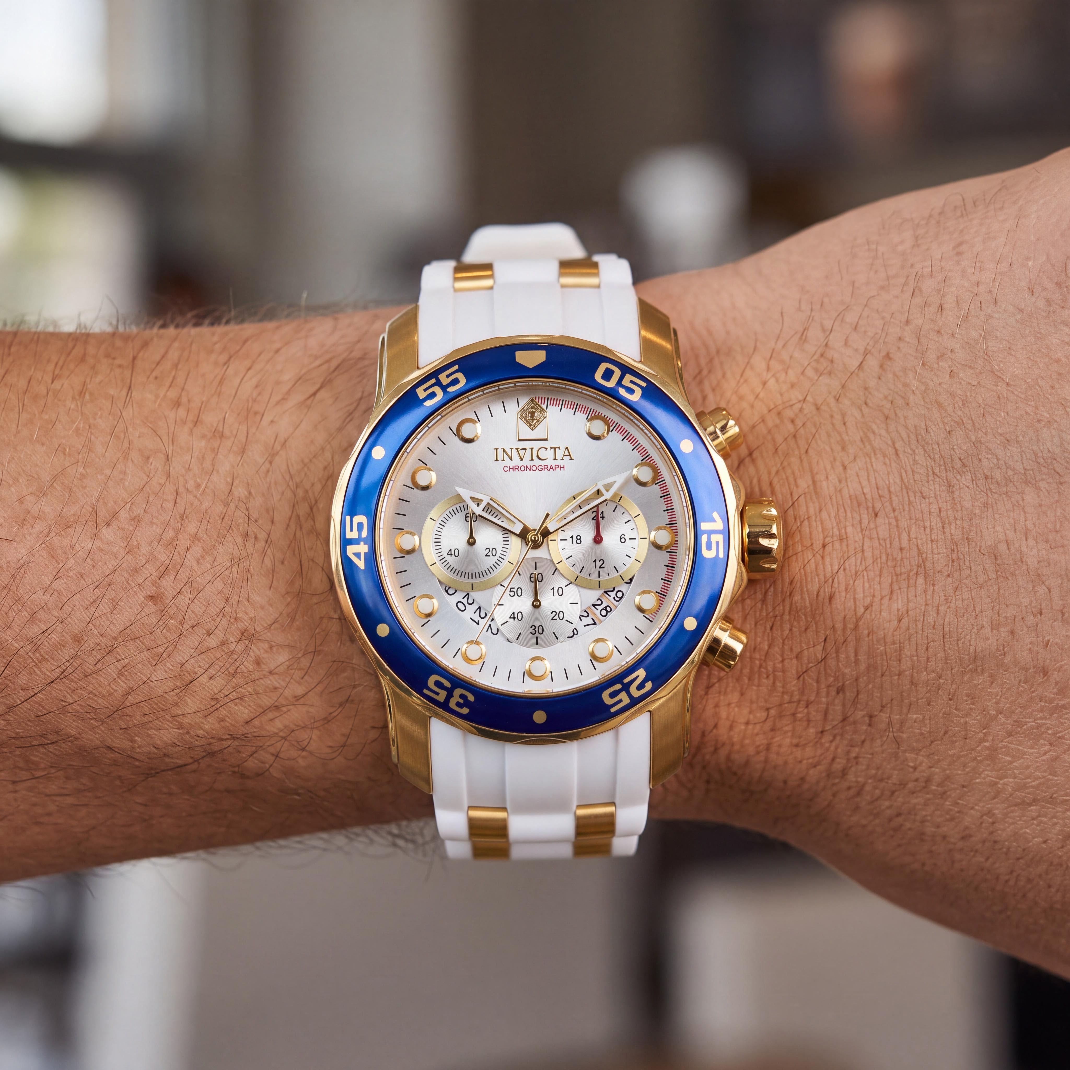 Reloj de buceo cronógrafo Invicta Pro Diver 20293 de cuarzo de acero inoxidable de dos tonos para hombre con bisel azul, 48 mm, Photo 4