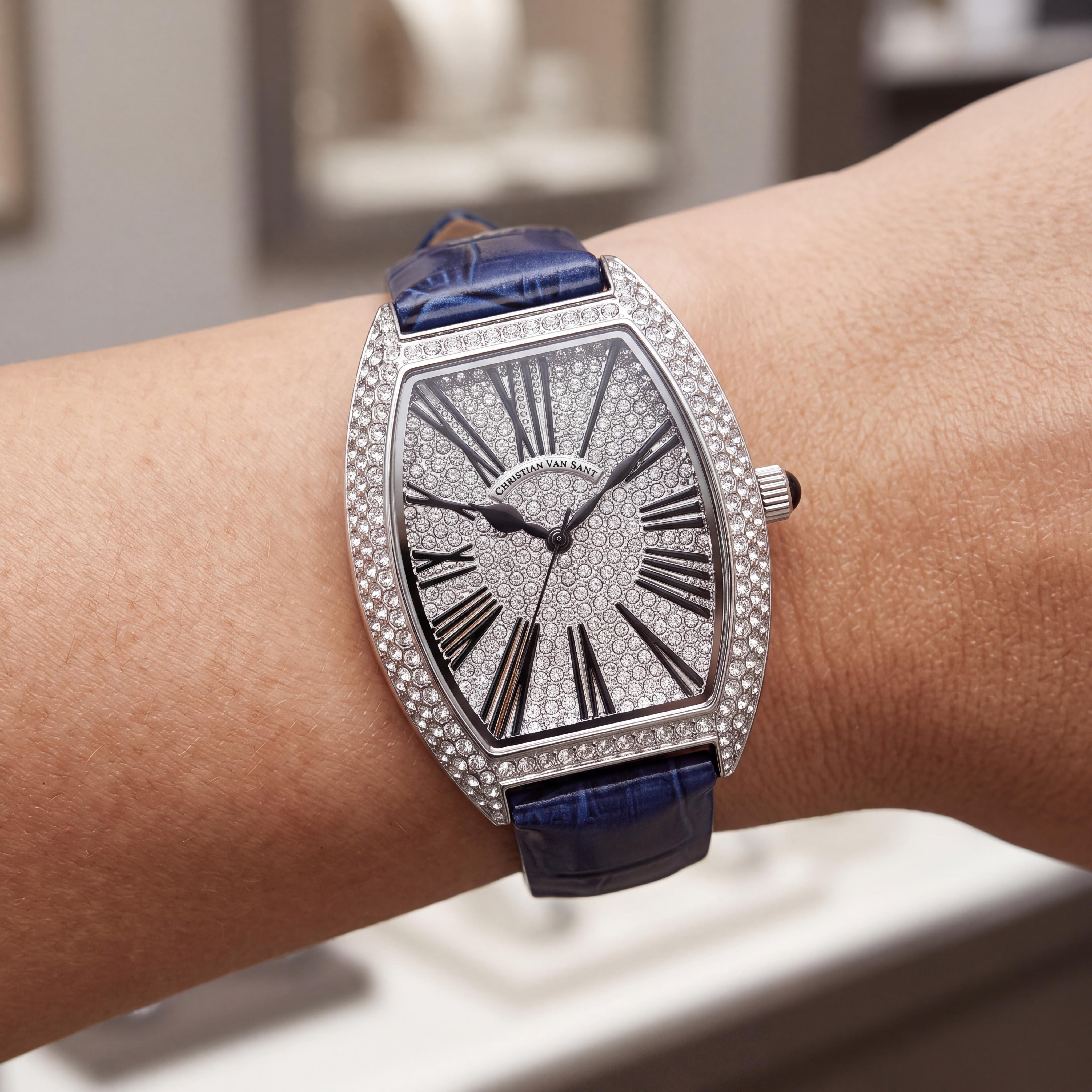 Christian Van Sant CV4841 Women's Quartz Movement Watch, Silver with Crystal Dial & Bezel, Photo 4